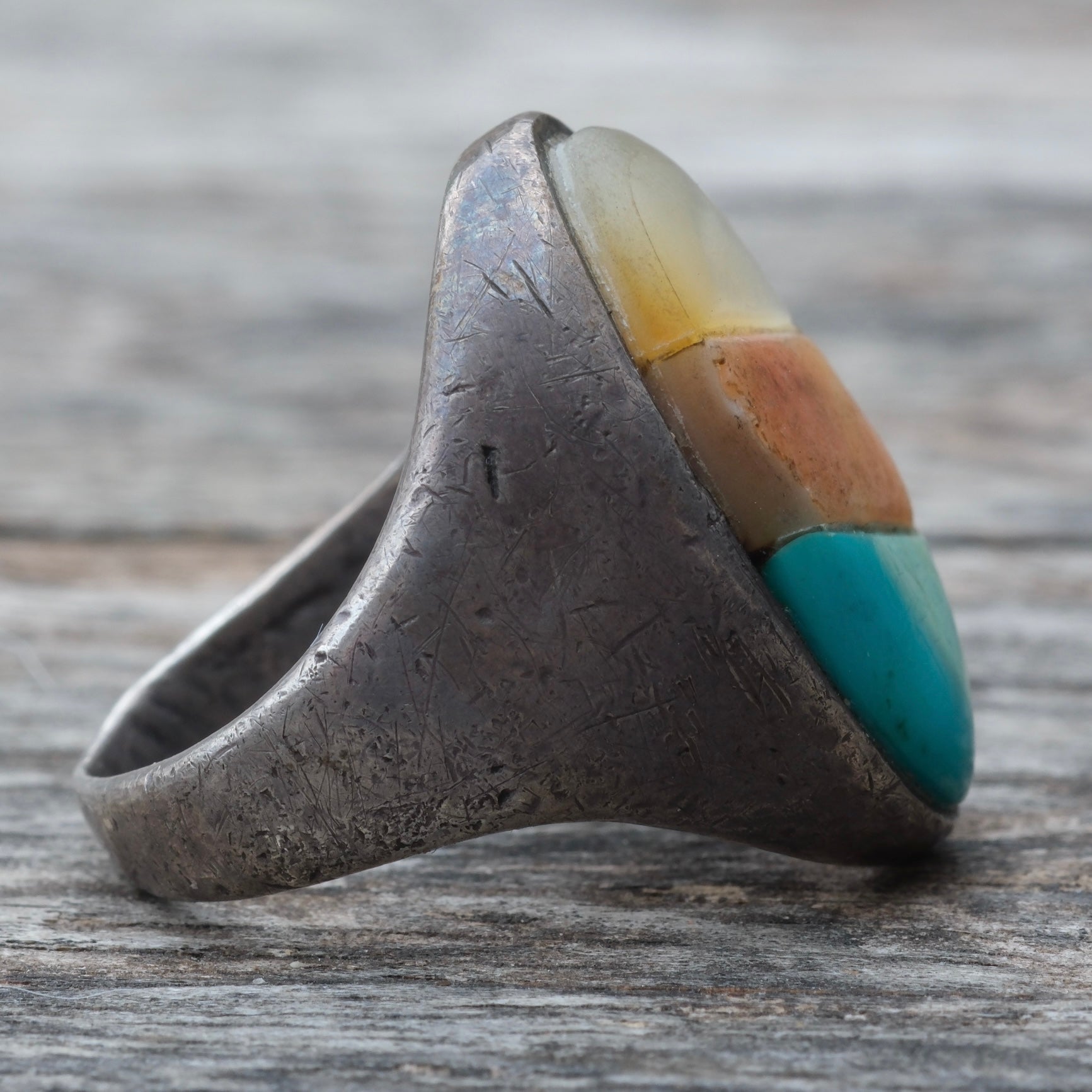 Vintage Sterling Multistone Inlay Ring 8