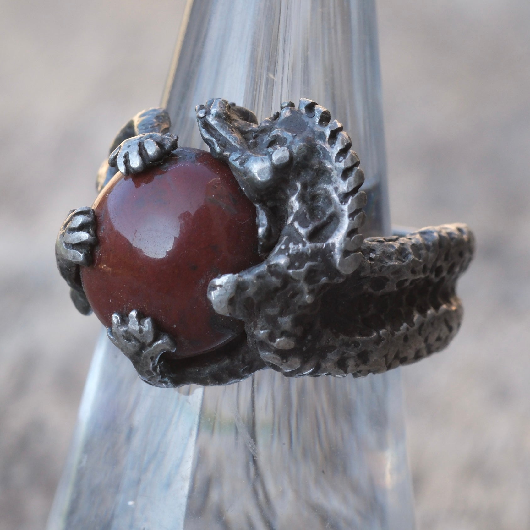 Vintage Sterling Red Jasper Alligator Ring 6.75