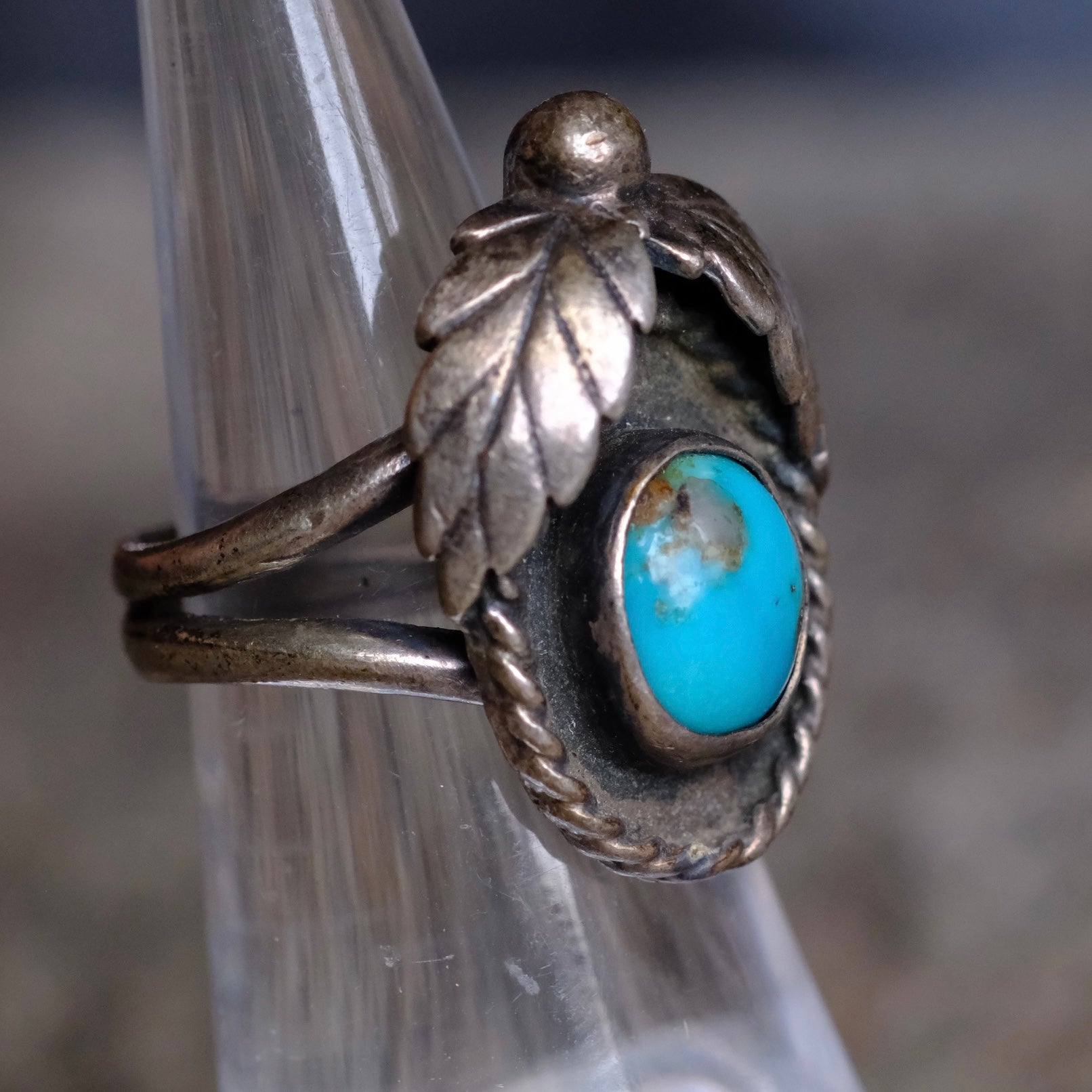 Vintage Sterling Turquoise Feather Ring 4