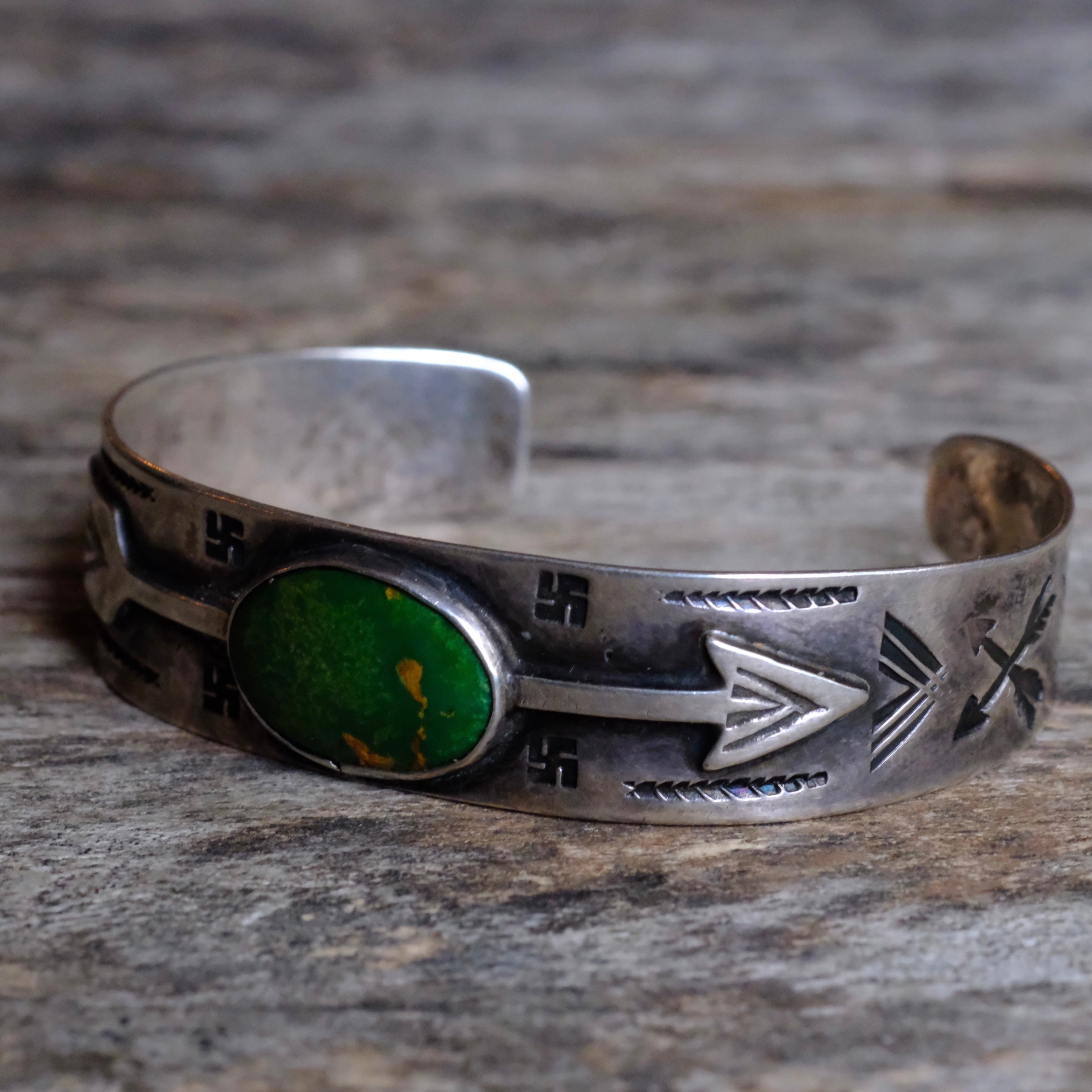 RARE 1930’s Fred Harvey Era Vintage Sterling Turquoise Whirling Log Cuff Bracelet