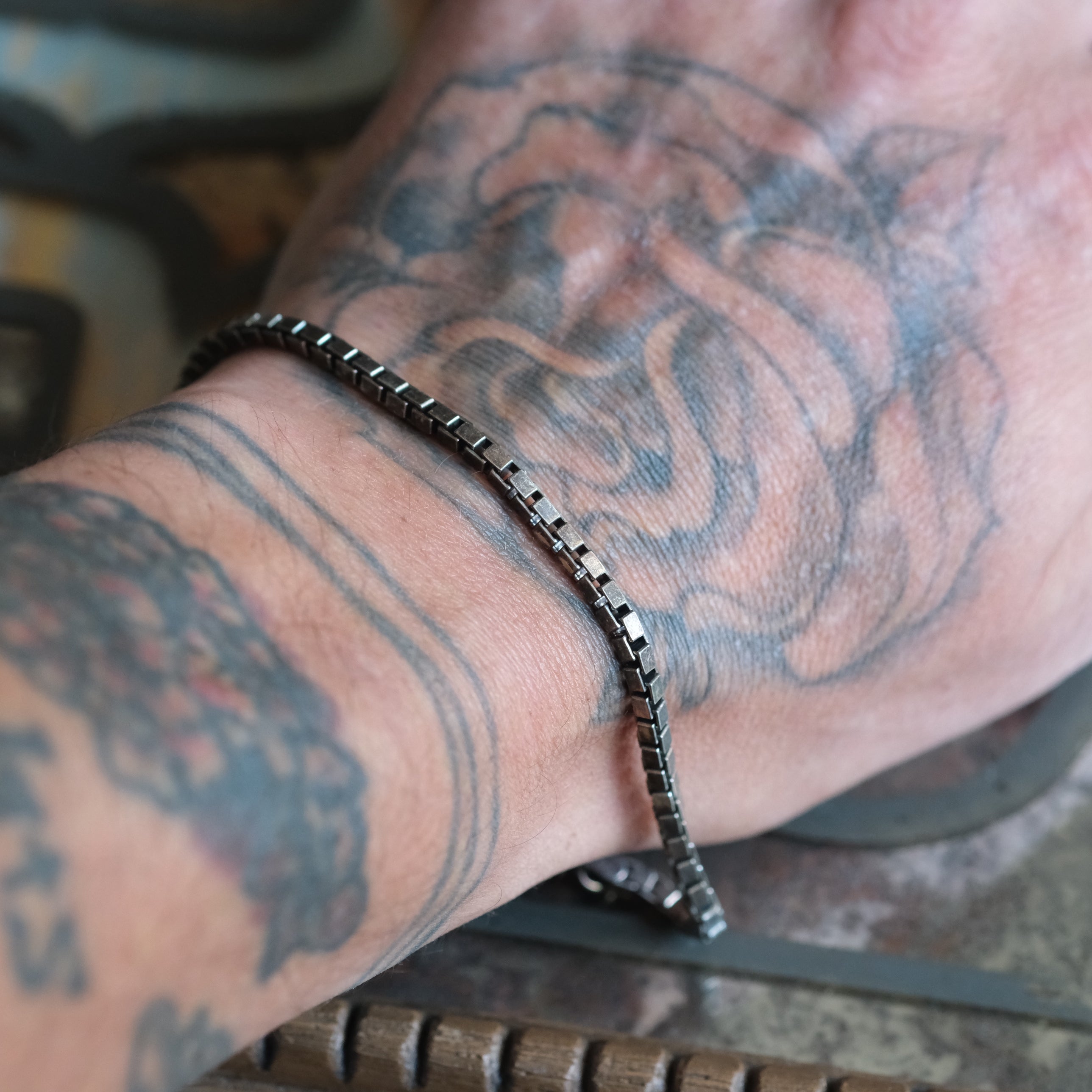 Vintage Sterling Box Chain Bracelet 7"