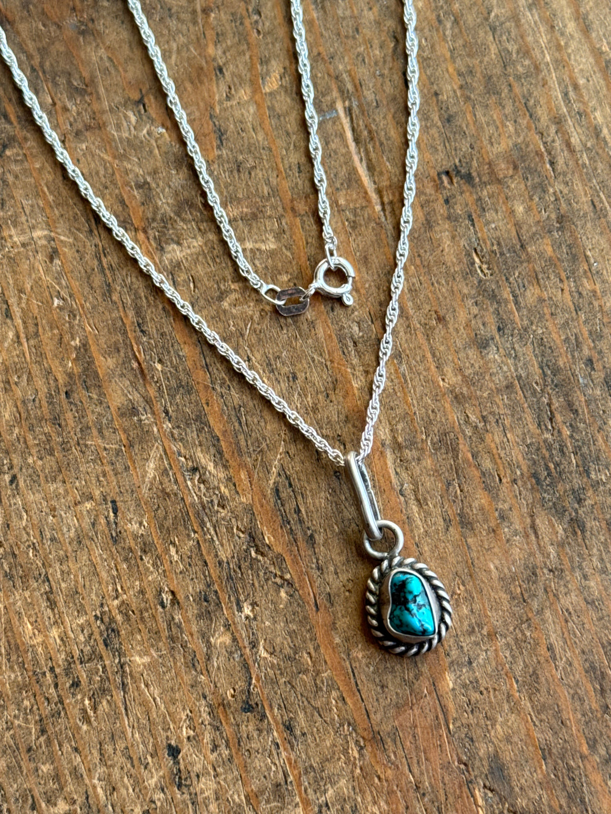 Vintage Sterling Silver Roped Turquoise Necklace