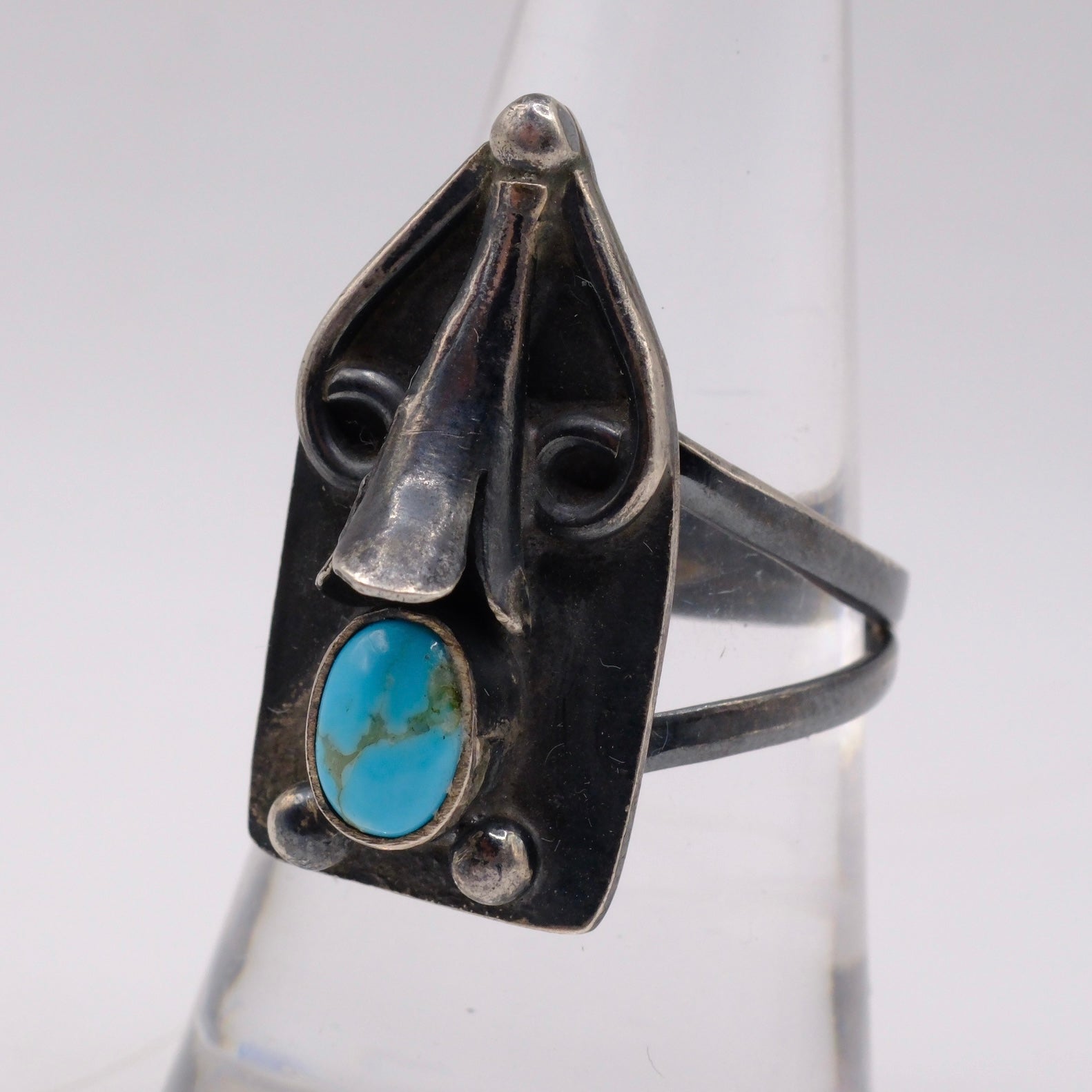 Vintage Sterling Turquoise Blossom Ring 7.25