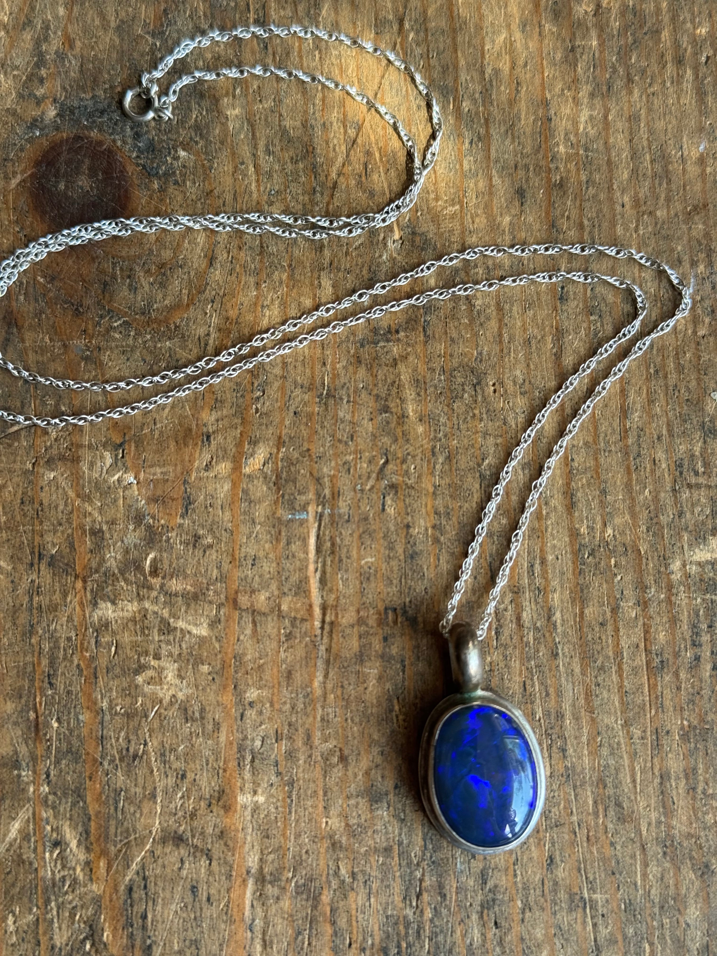Vintage Sterling Silver Chunky Opal 22" Necklace