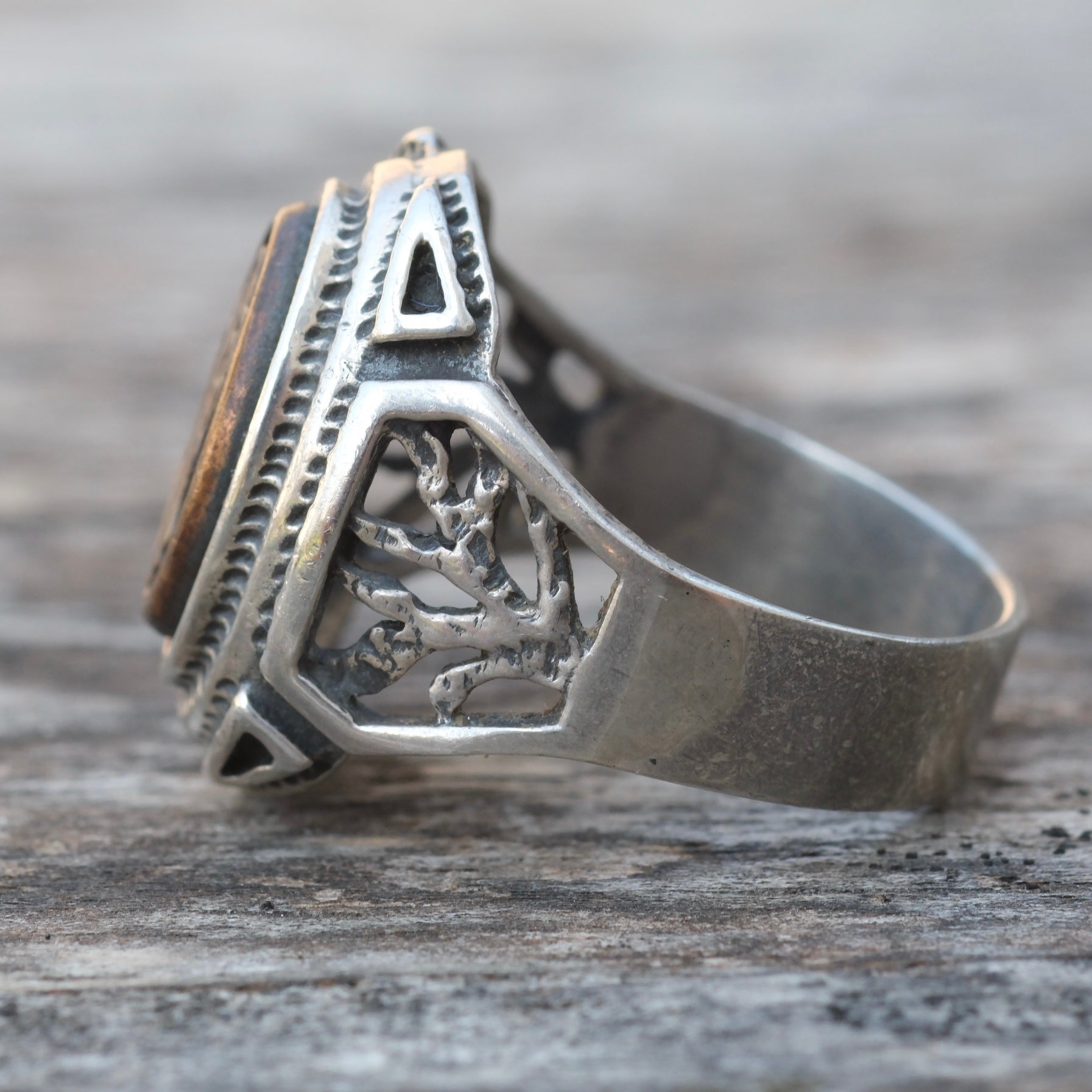 Vintage Sterling and Brass Signet Ring 9.75