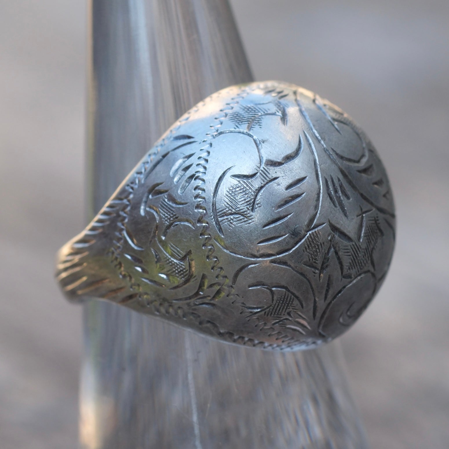 Vintage Sterling Silver Engraved Dome Ring 6