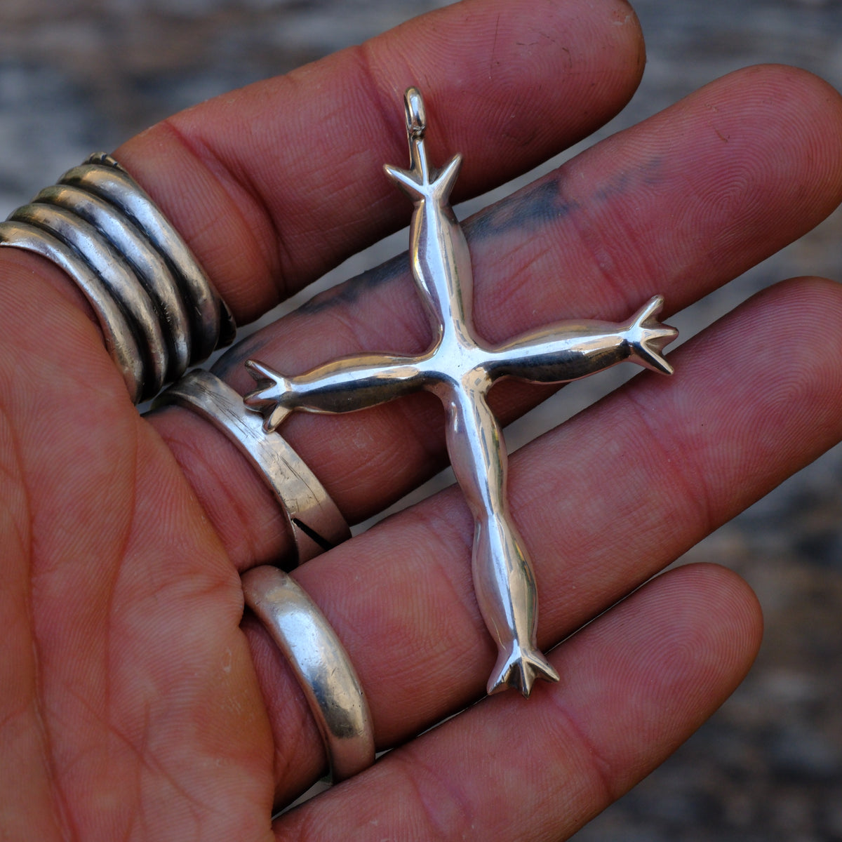 Vintage Sterling Silver Sand Cast Cross Pendant