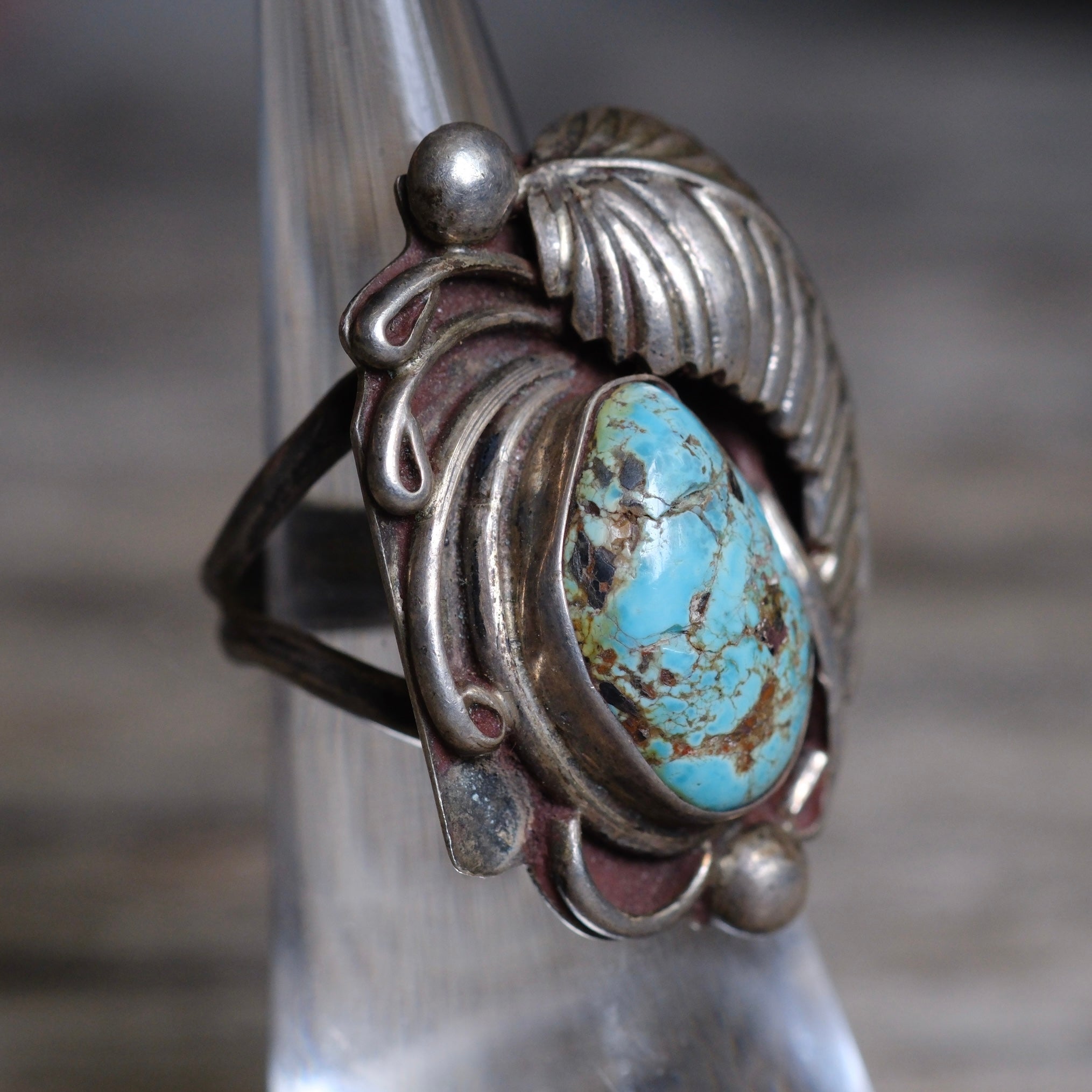 Vintage Sterling Turquoise Feather Ring 5