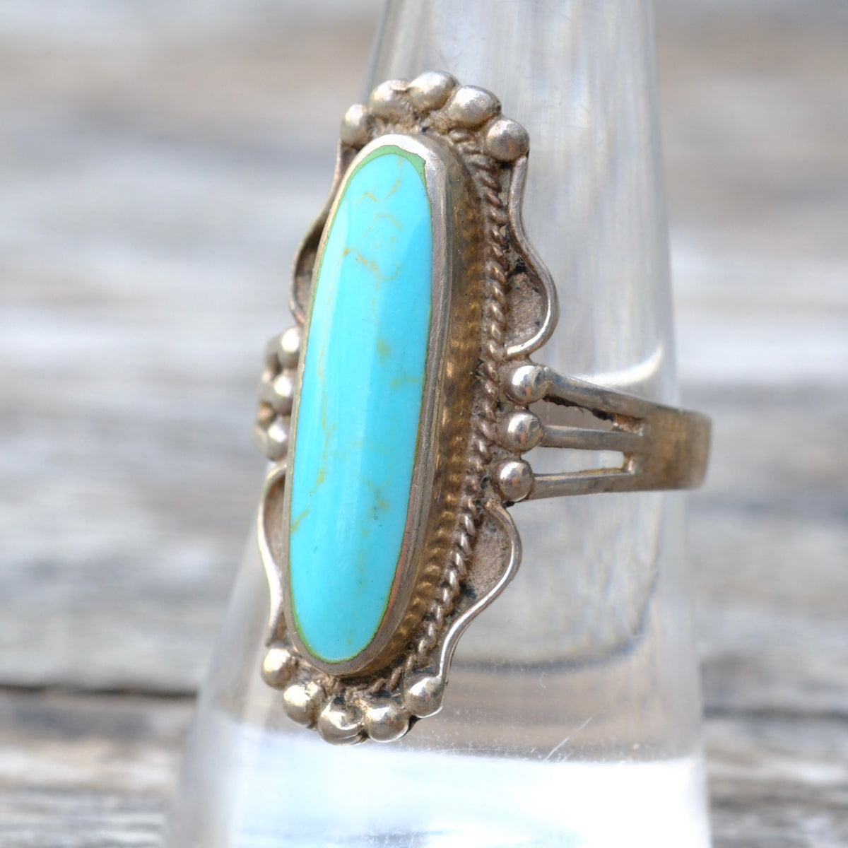 Vintage Sterling Block Turquoise Ring 8.75