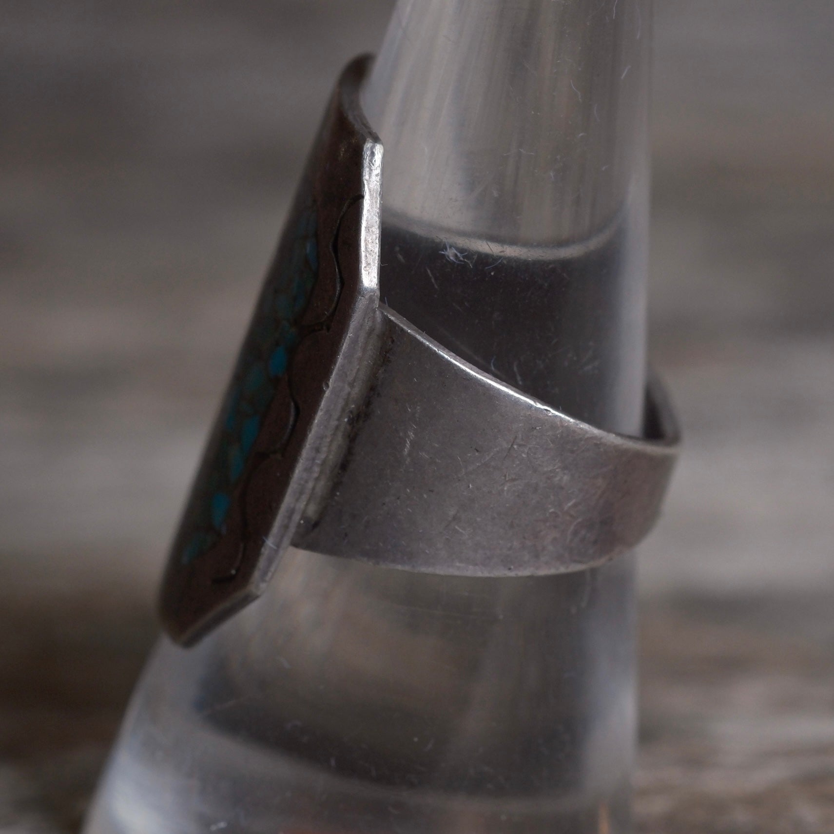 Vintage Sterling Crushed Turquoise Inlay Ring 8.25