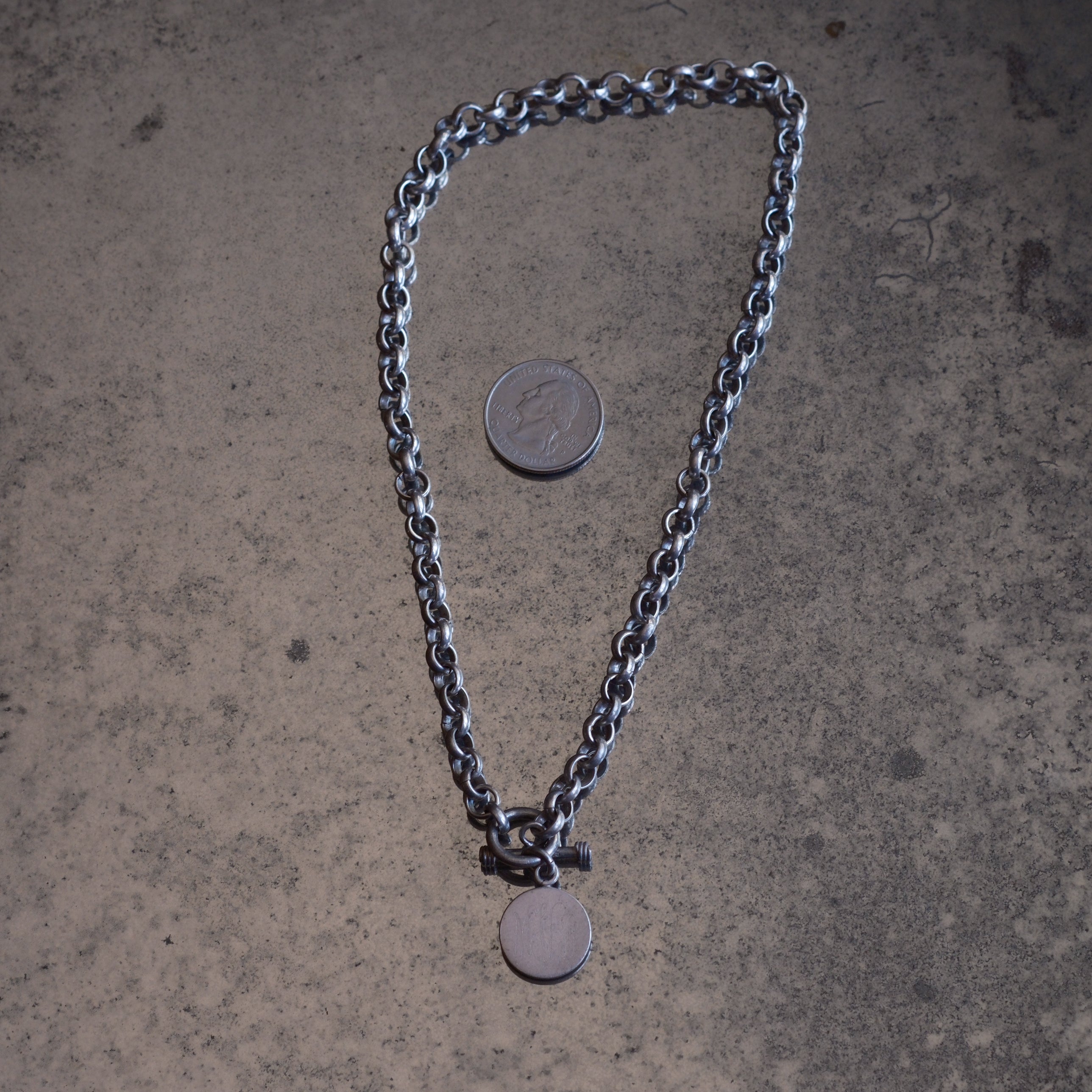 Vintage Sterling Silver Rolo Chain Engraved Initial Necklace 16"