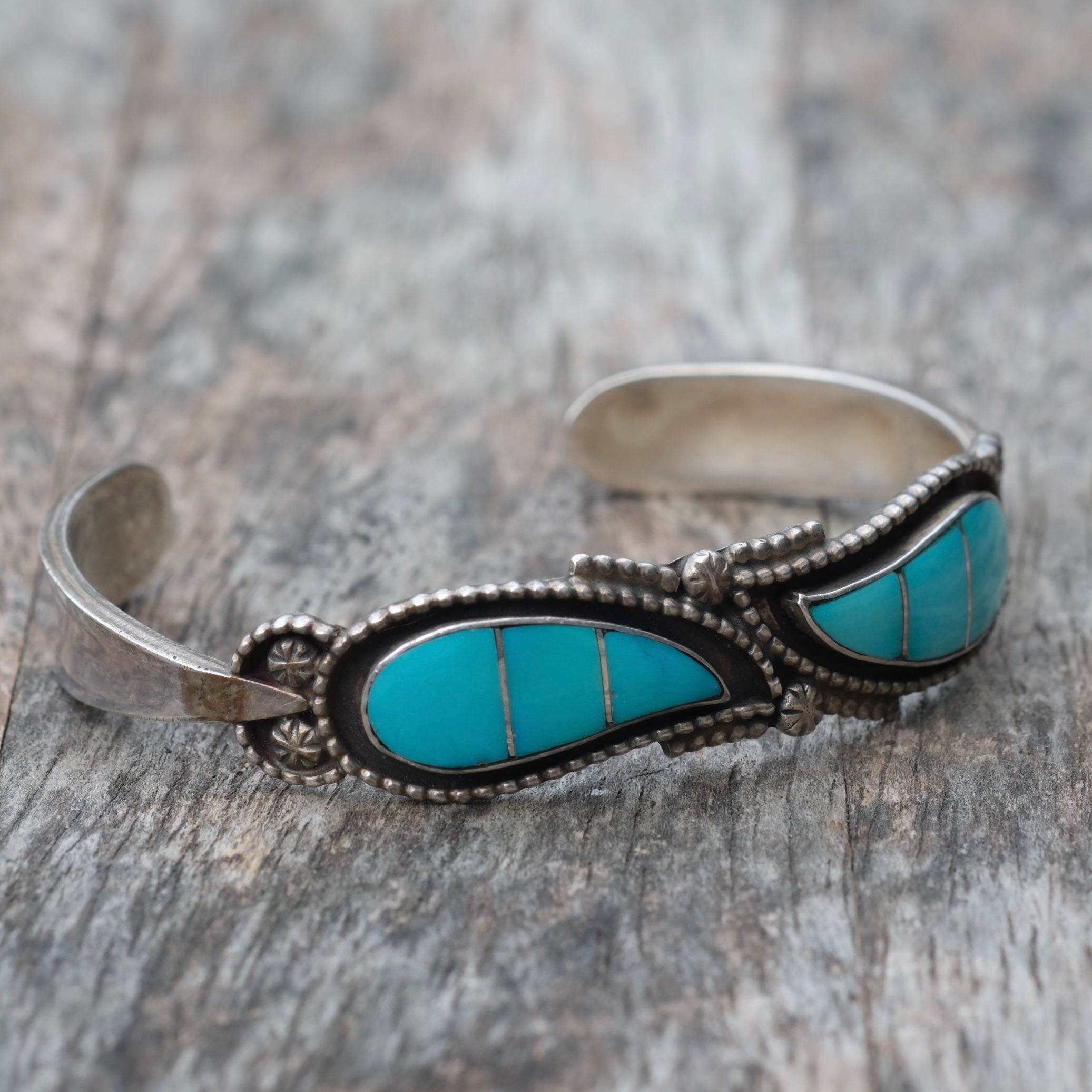 Vintage Sterling Turquoise Inlay Cuff Bracelet