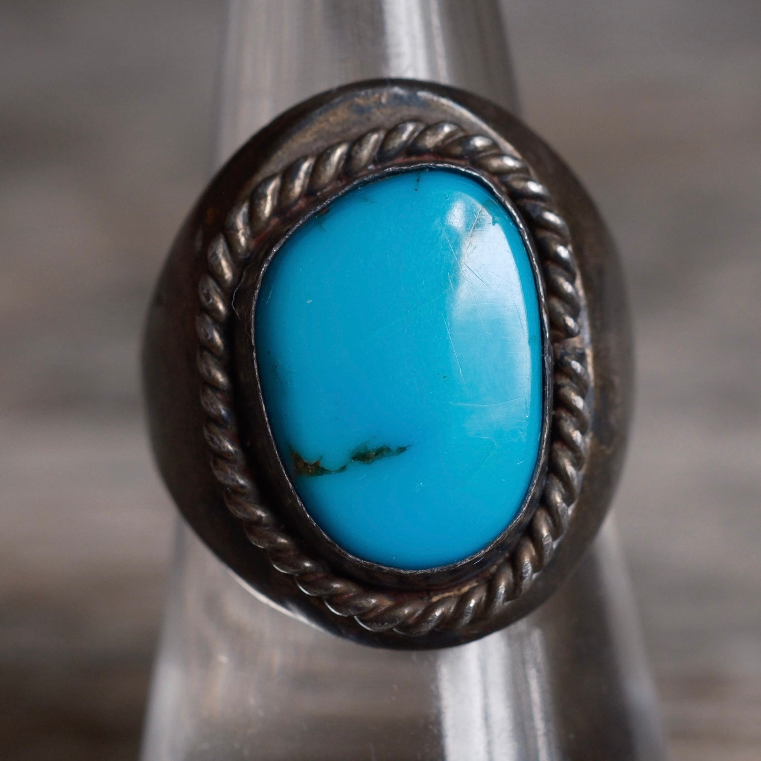 Vintage Sterling Turquoise Roper Ring 7.75