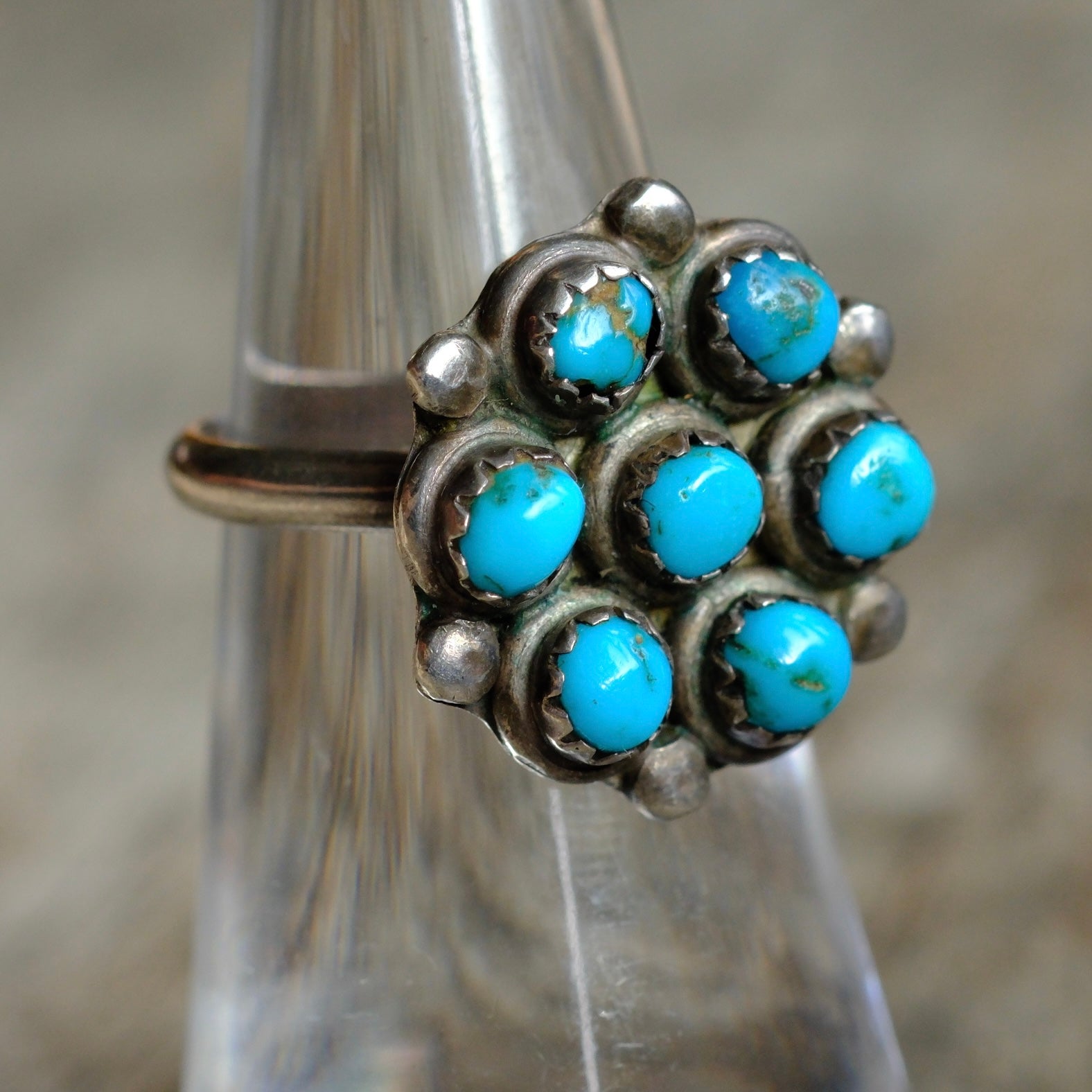 Vintage Sterling Turquoise Cluster Ring 5