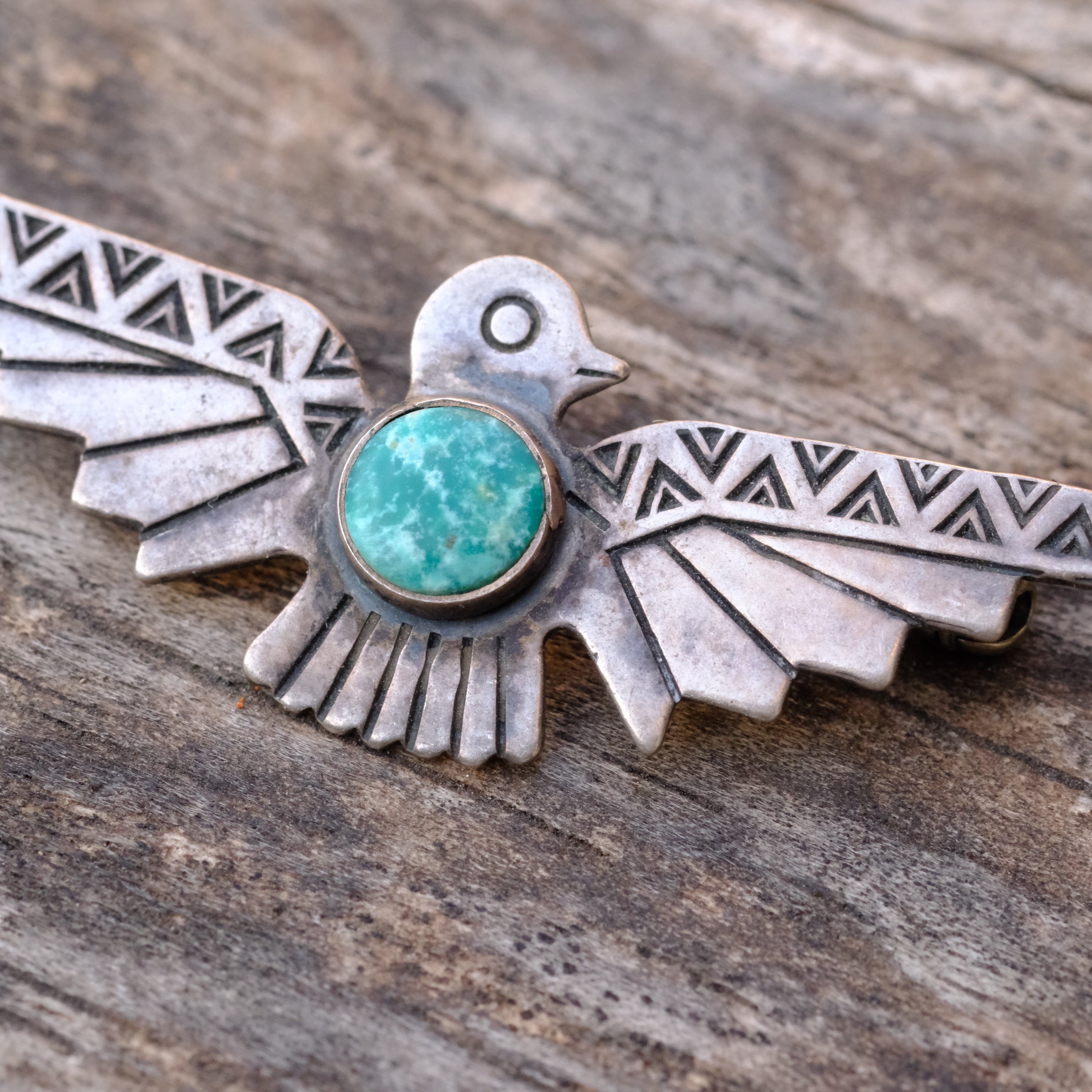 Vintage Sterling Turquoise Thunderbird Pin