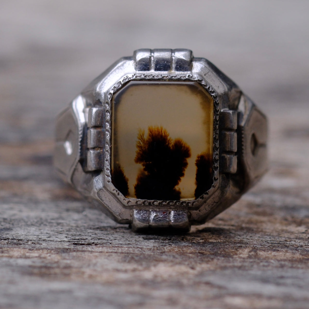 Vintage Sterling Agate Signet Ring 9.5
