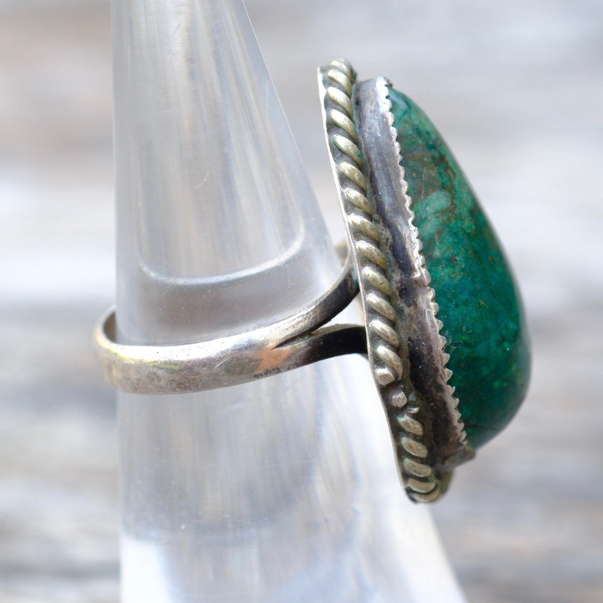 Vintage Sterling Turquoise Roper Ring 4.5