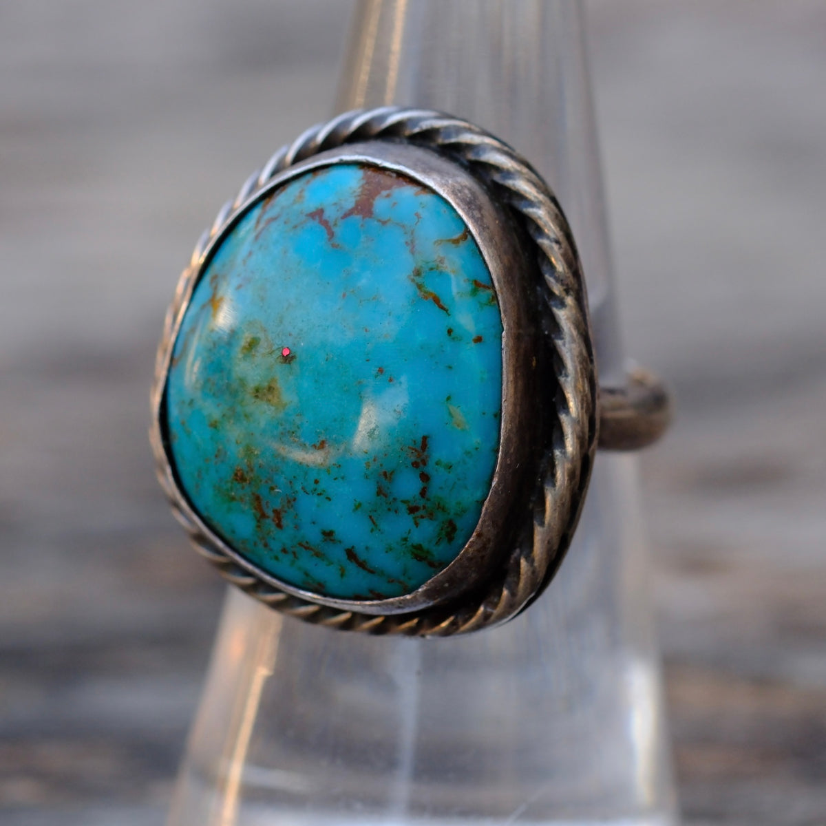 Vintage Sterling Turquoise Roper Ring 6.5
