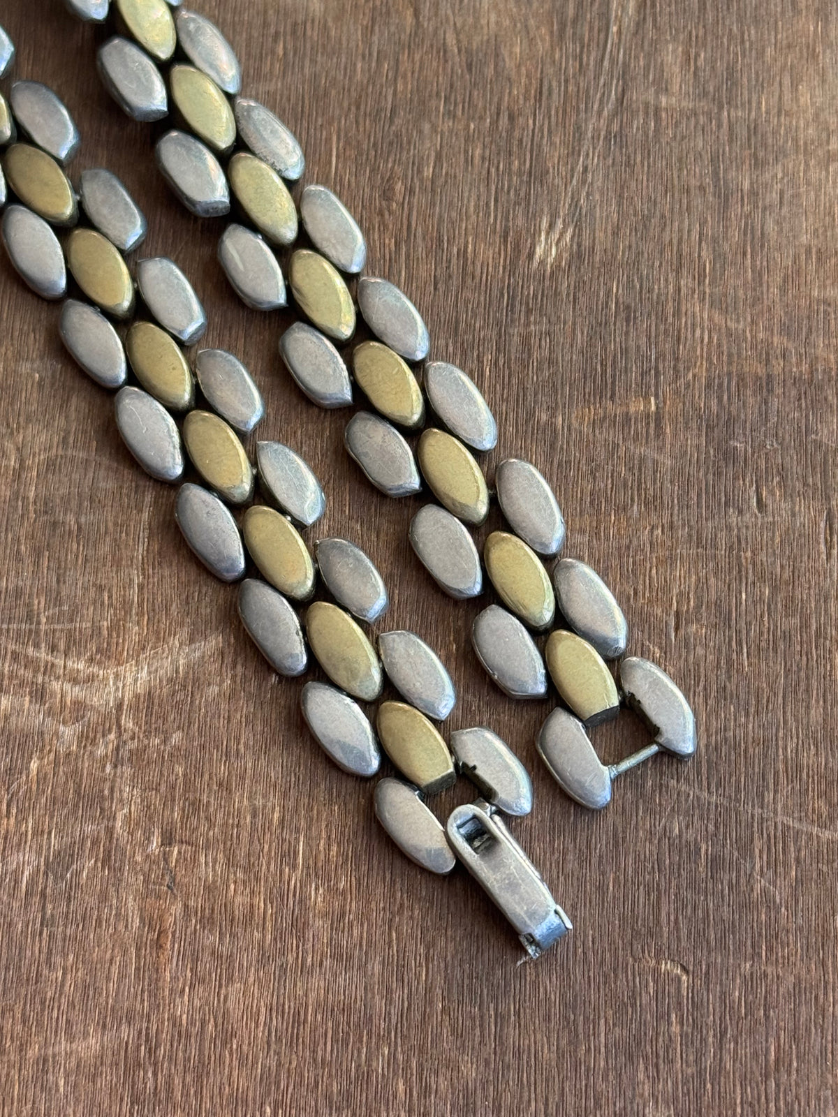 Vintage Sterling Silver & Brass 17.5” Panther Link Chain Choker