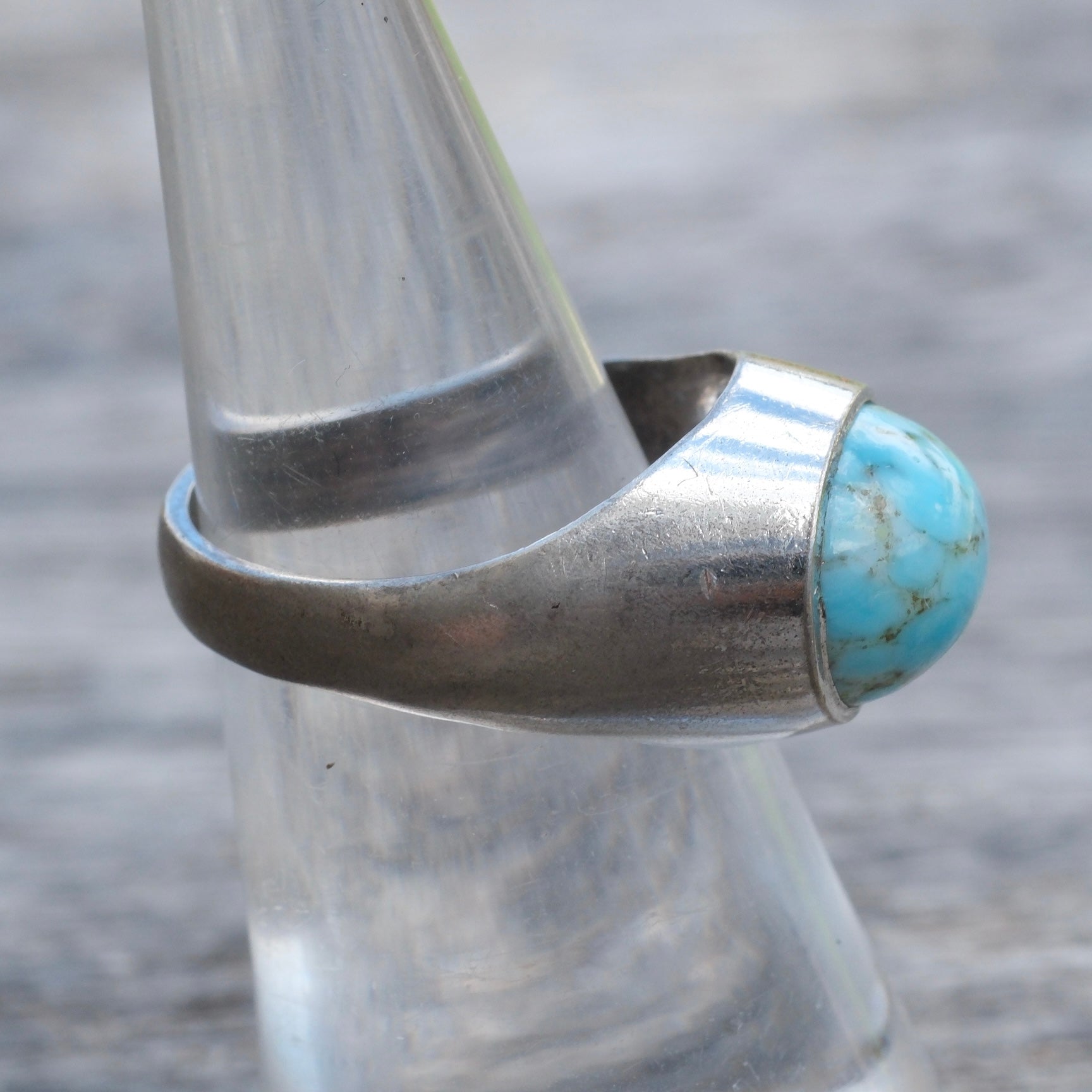 Vintage Sterling German Glass Ring 6.25