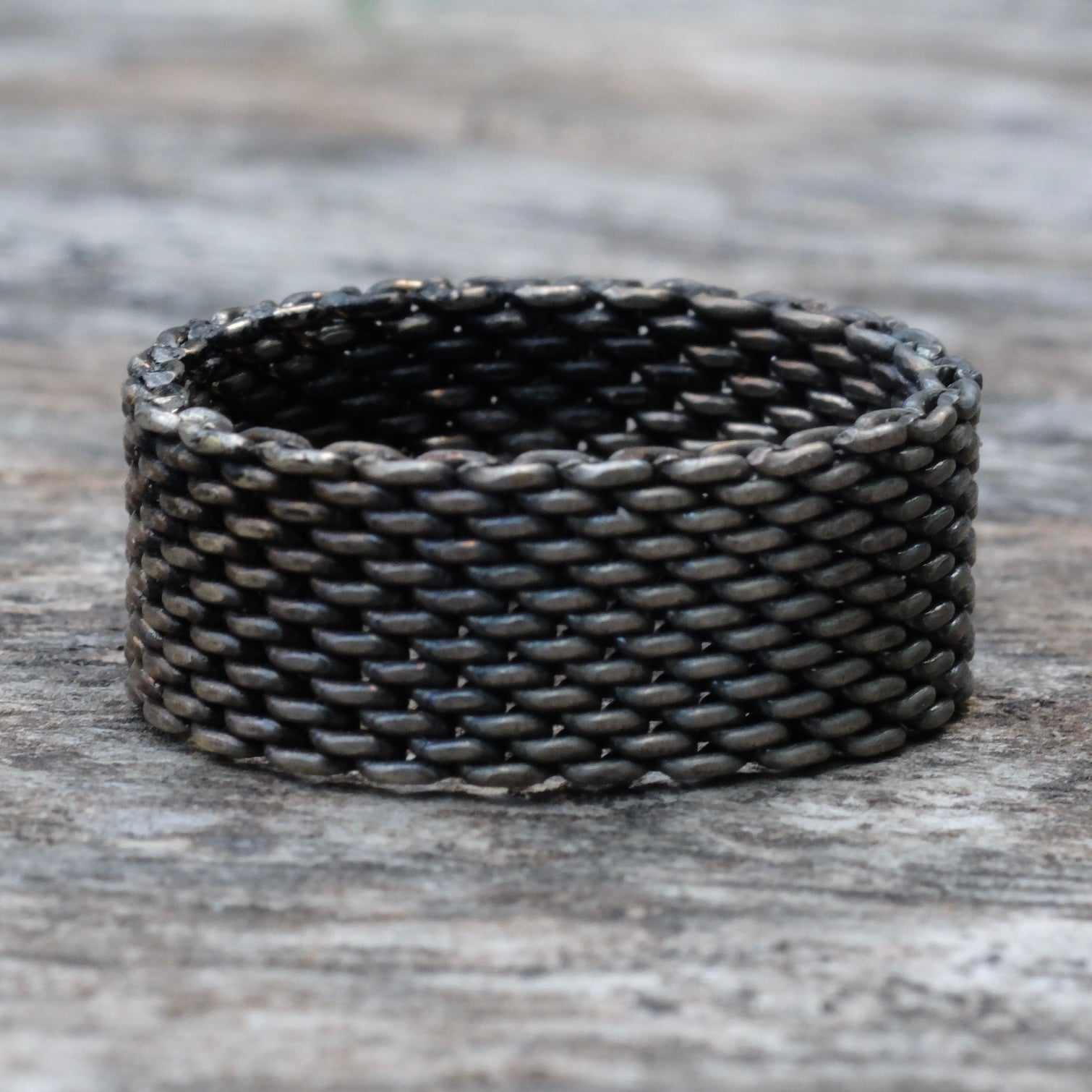 Vintage Sterling Silver Woven Mesh Band Ring 6.5