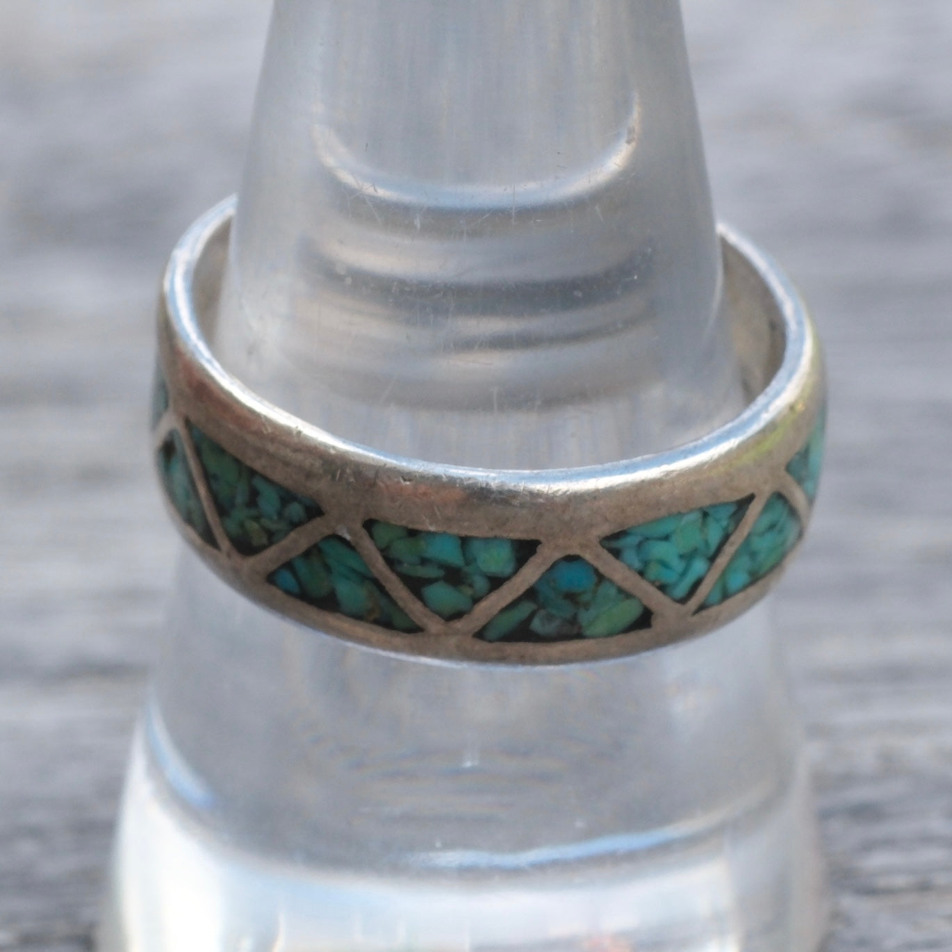 Vintage Sterling Turquoise Inlay Band Ring 9