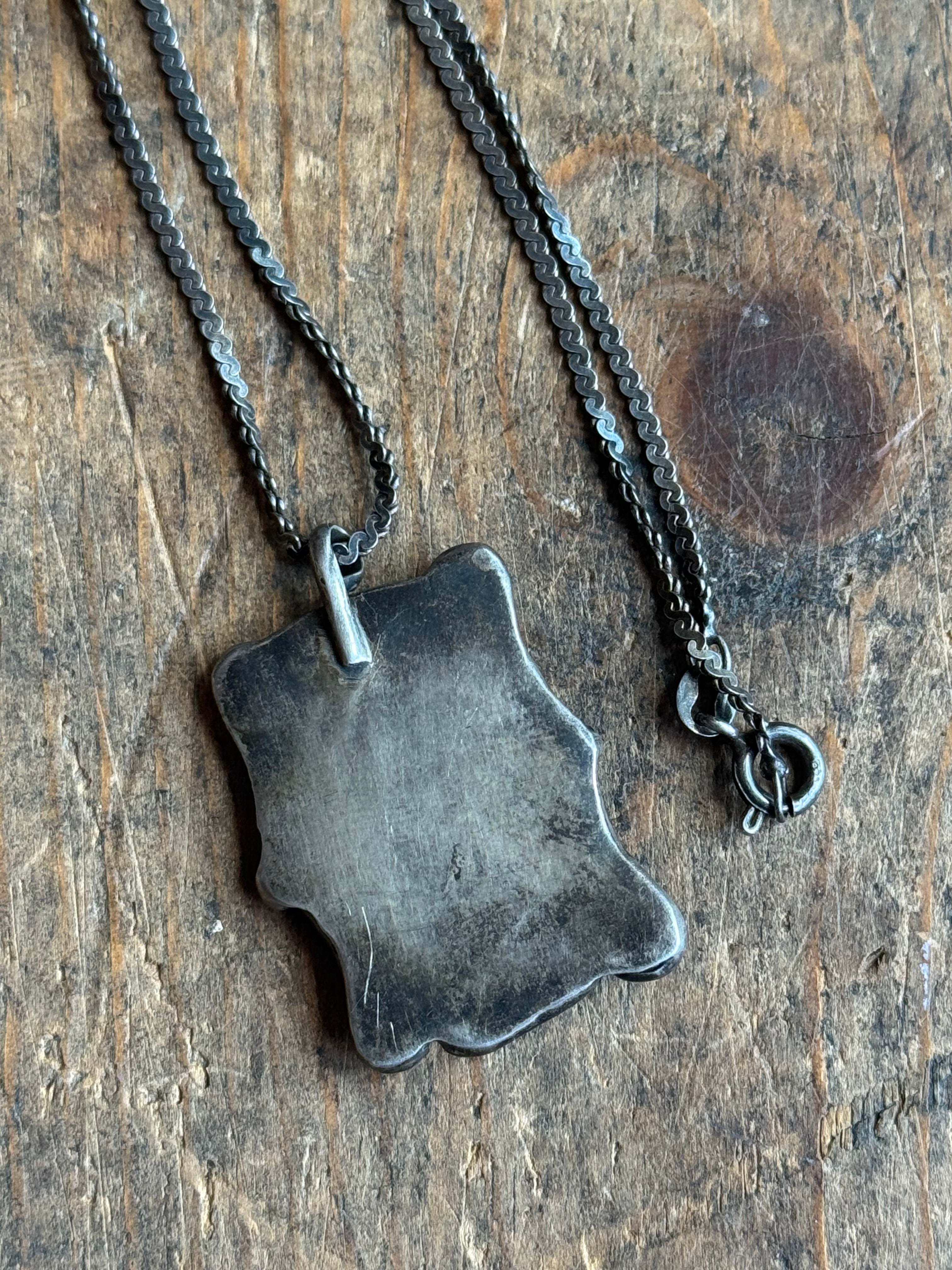 Vintage Sterling Silver Cardinal Inlay Necklace