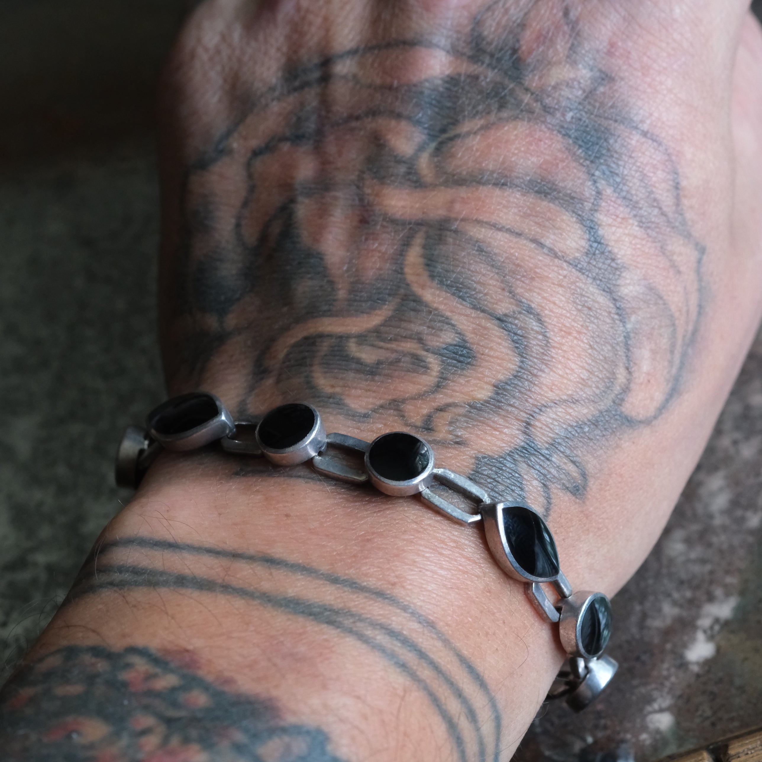 Vintage Sterling Onyx Bracelet 6.75"