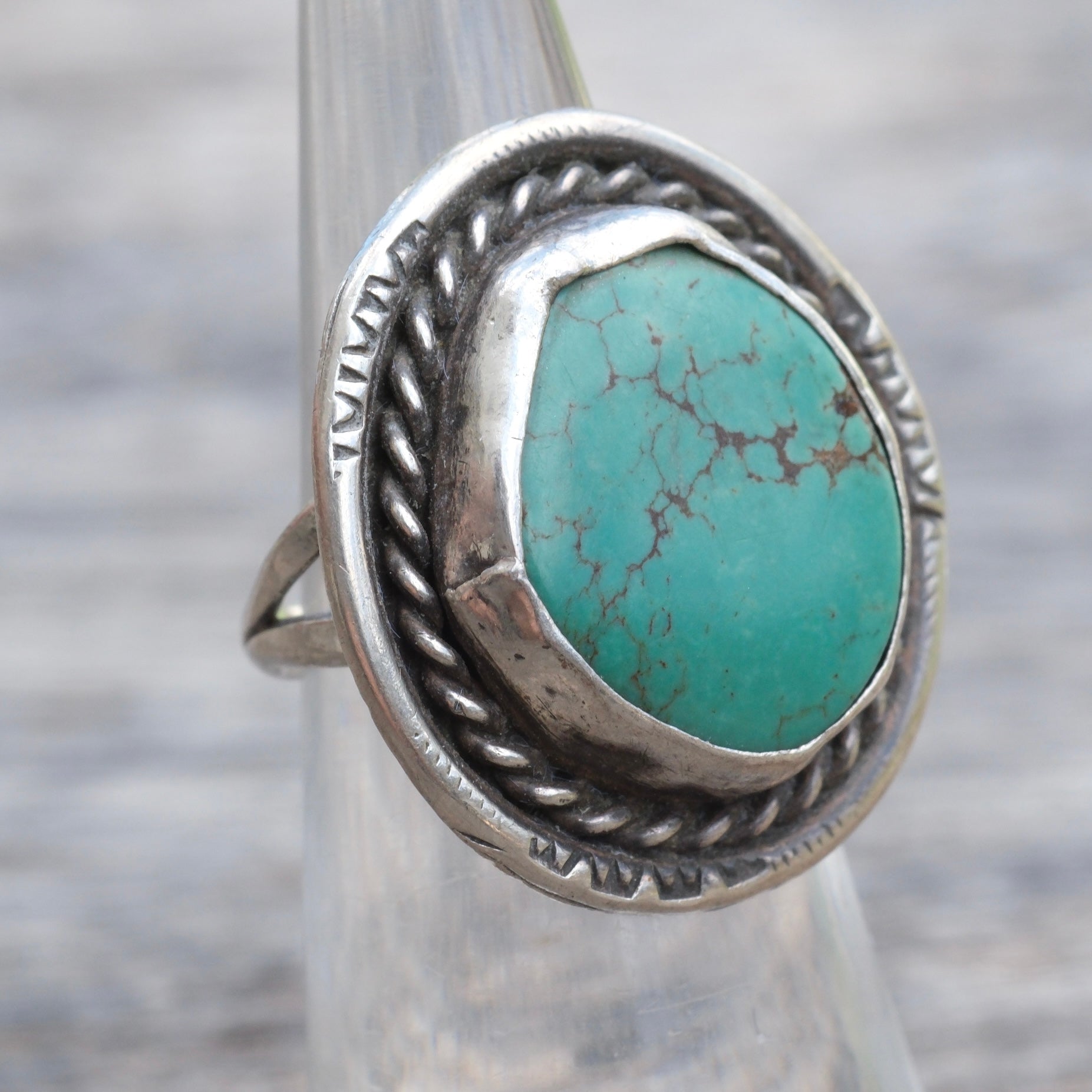 Vintage Sterling Turquoise Roper Ring 5