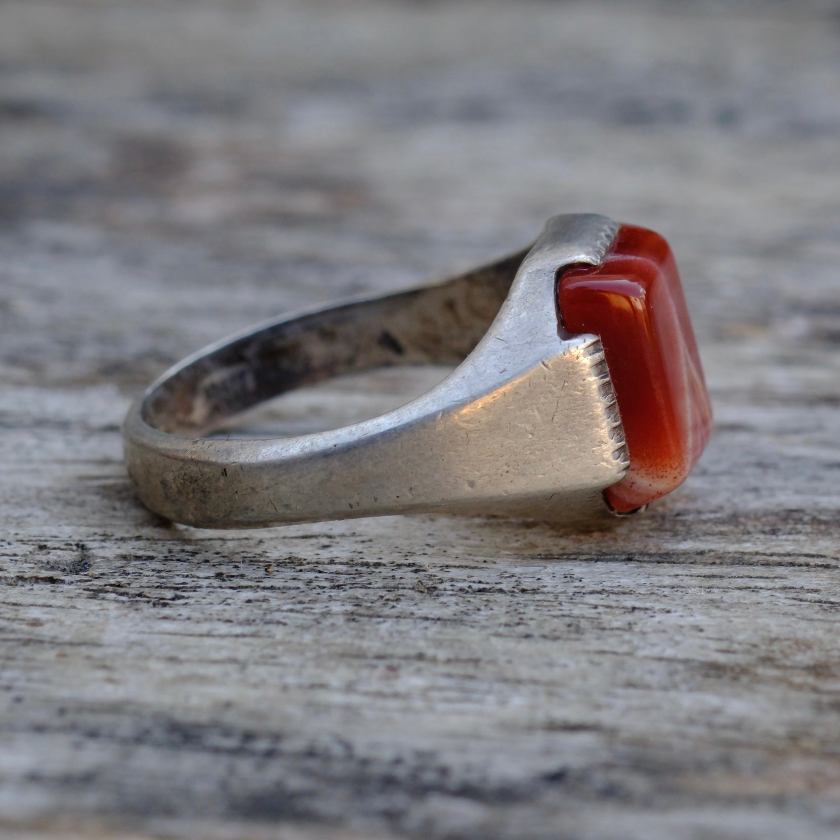 Vintage Sterling Jasper Deco Signet Ring 5.5