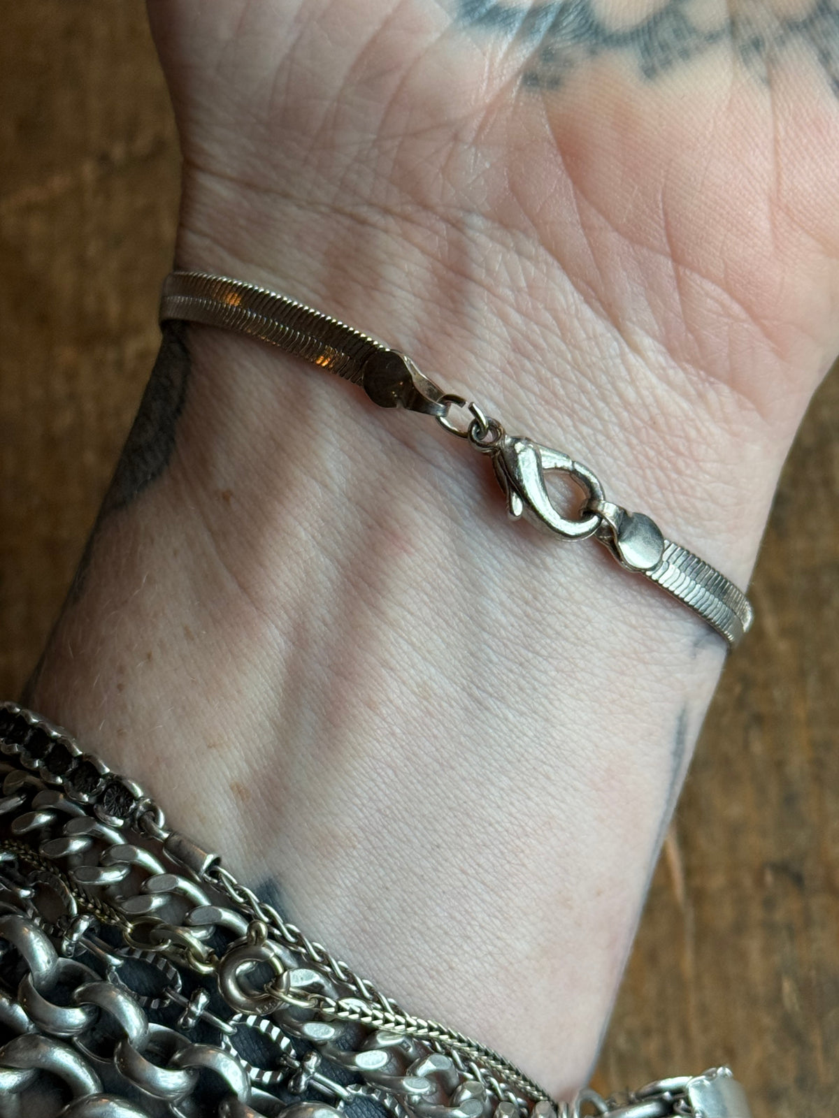 Vintage Sterling Silver Herringbone Chain Bracelet