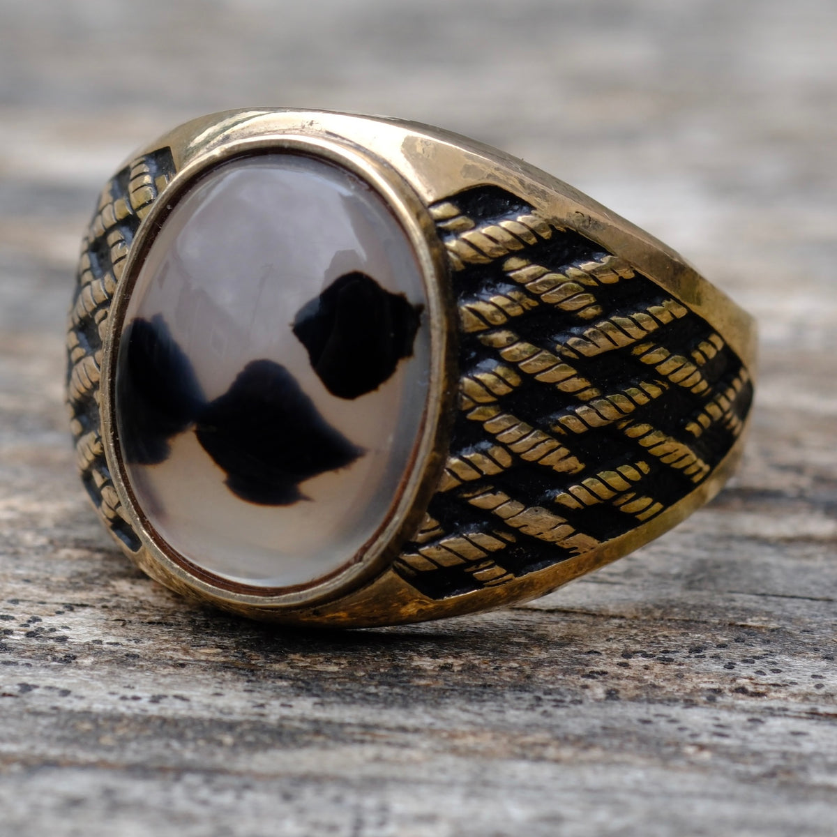 Vintage 10K Gold Filled Agate Signet Ring 13