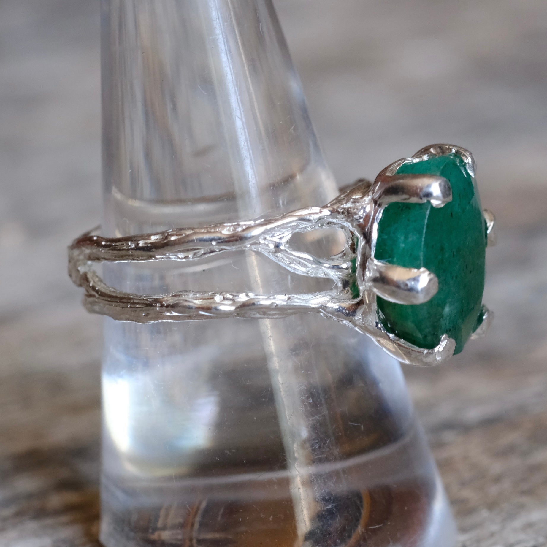Vintage Sterling Green Glass Ring 9