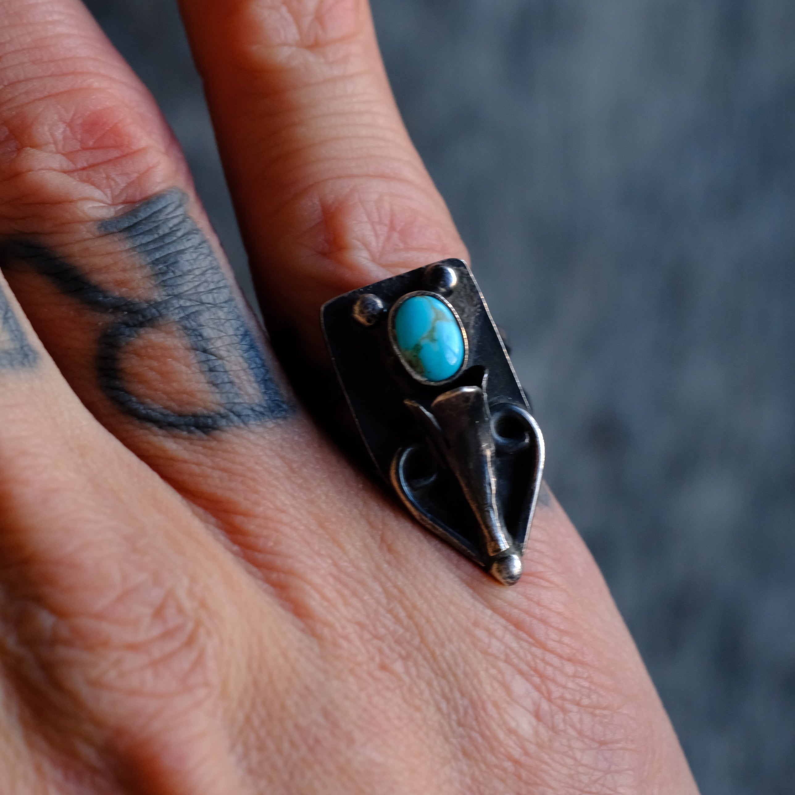 Vintage Sterling Turquoise Blossom Ring 7.25