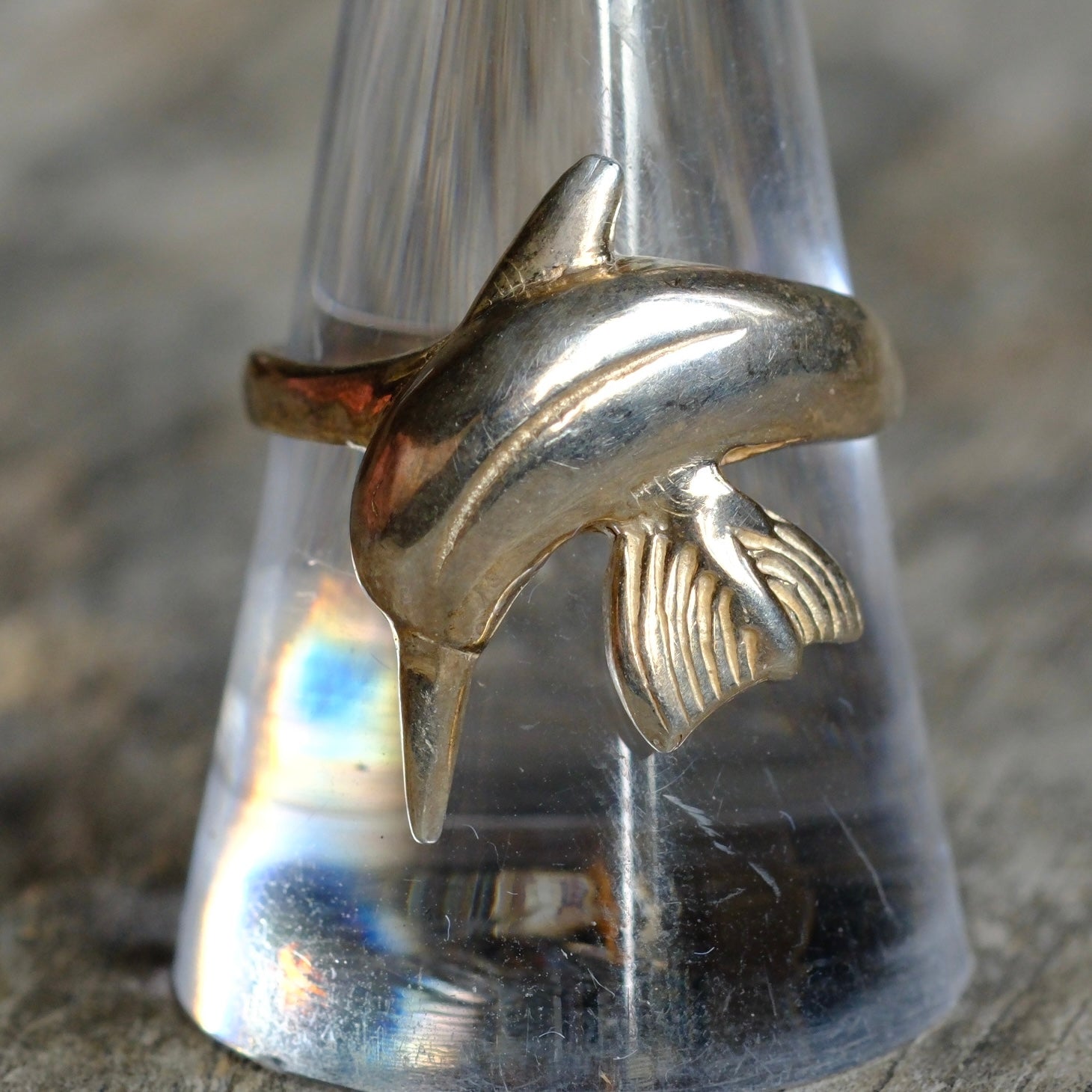 Vintage Sterling Silver Dolphin Ring 9