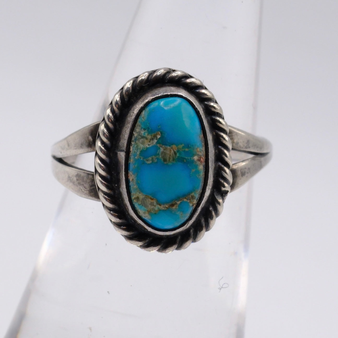 Vintage Sterling Turquoise Roper Ring 5