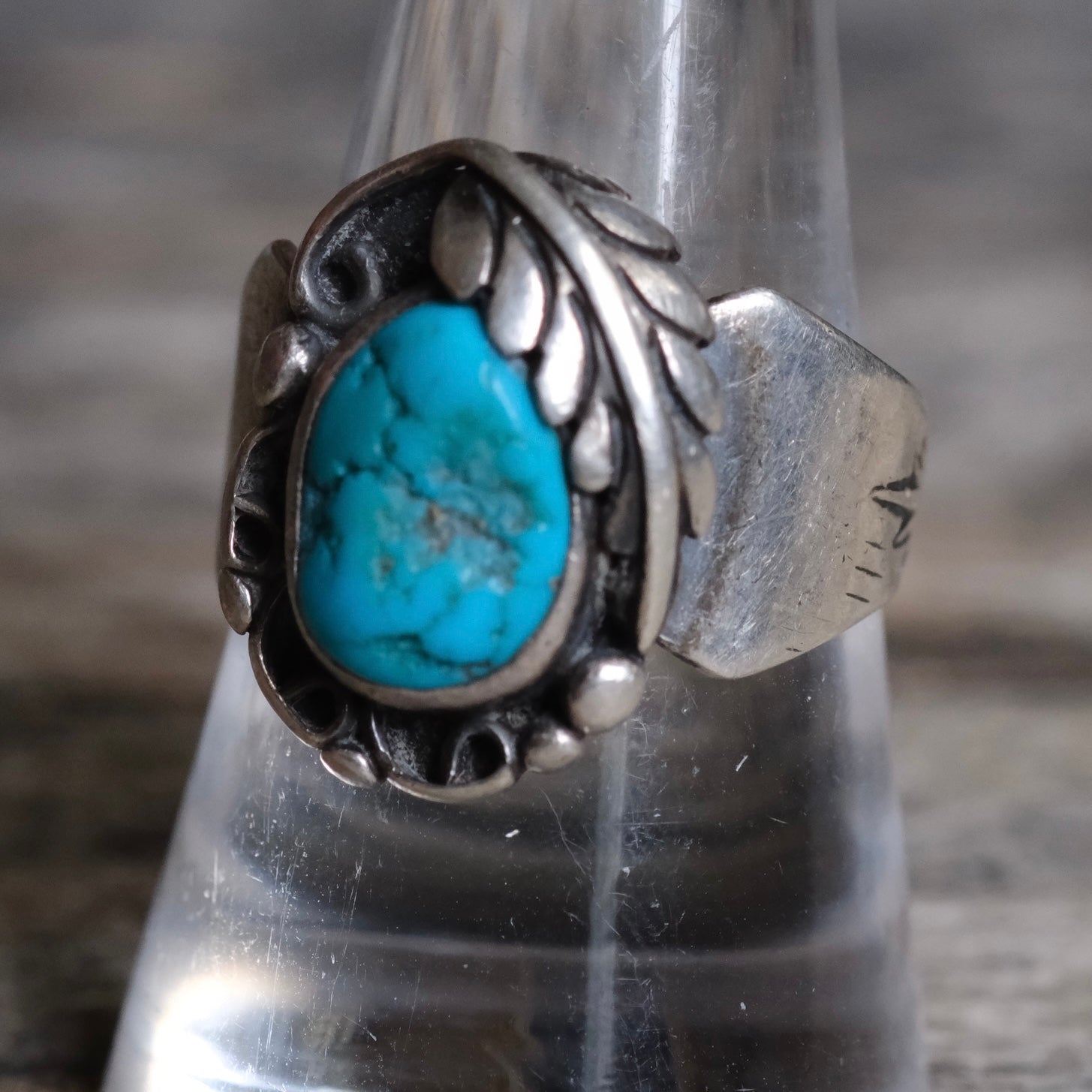 Vintage Sterling Turquoise Feather Ring 9