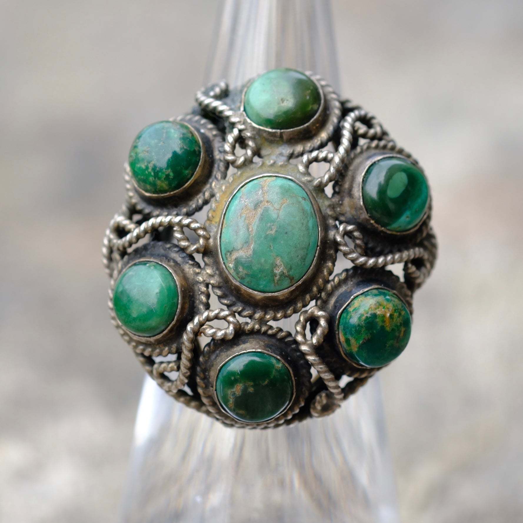 Vintage Sterling Turquoise Cluster Ring 4.25