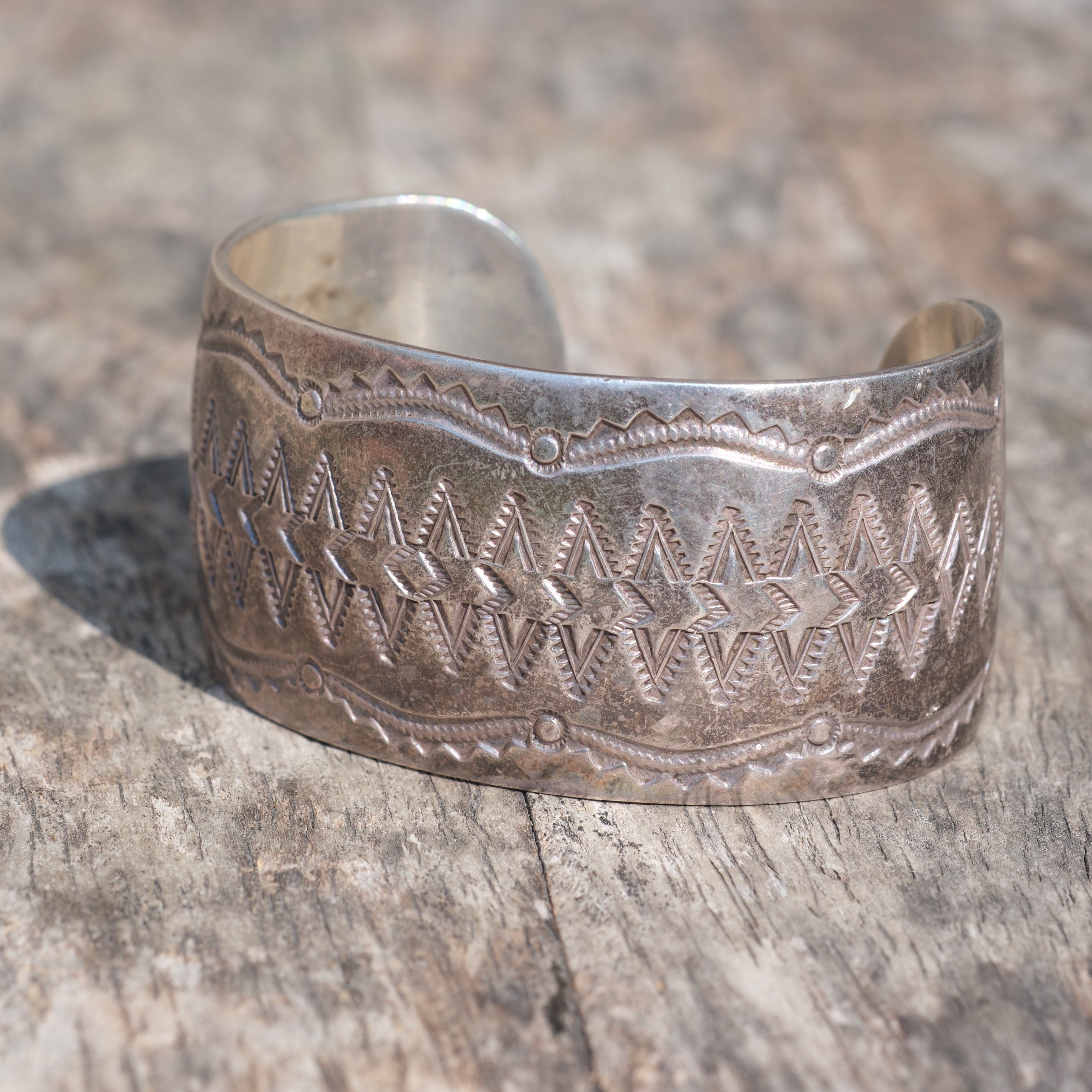 Vintage Sterling Silver Wide Stamped Cuff