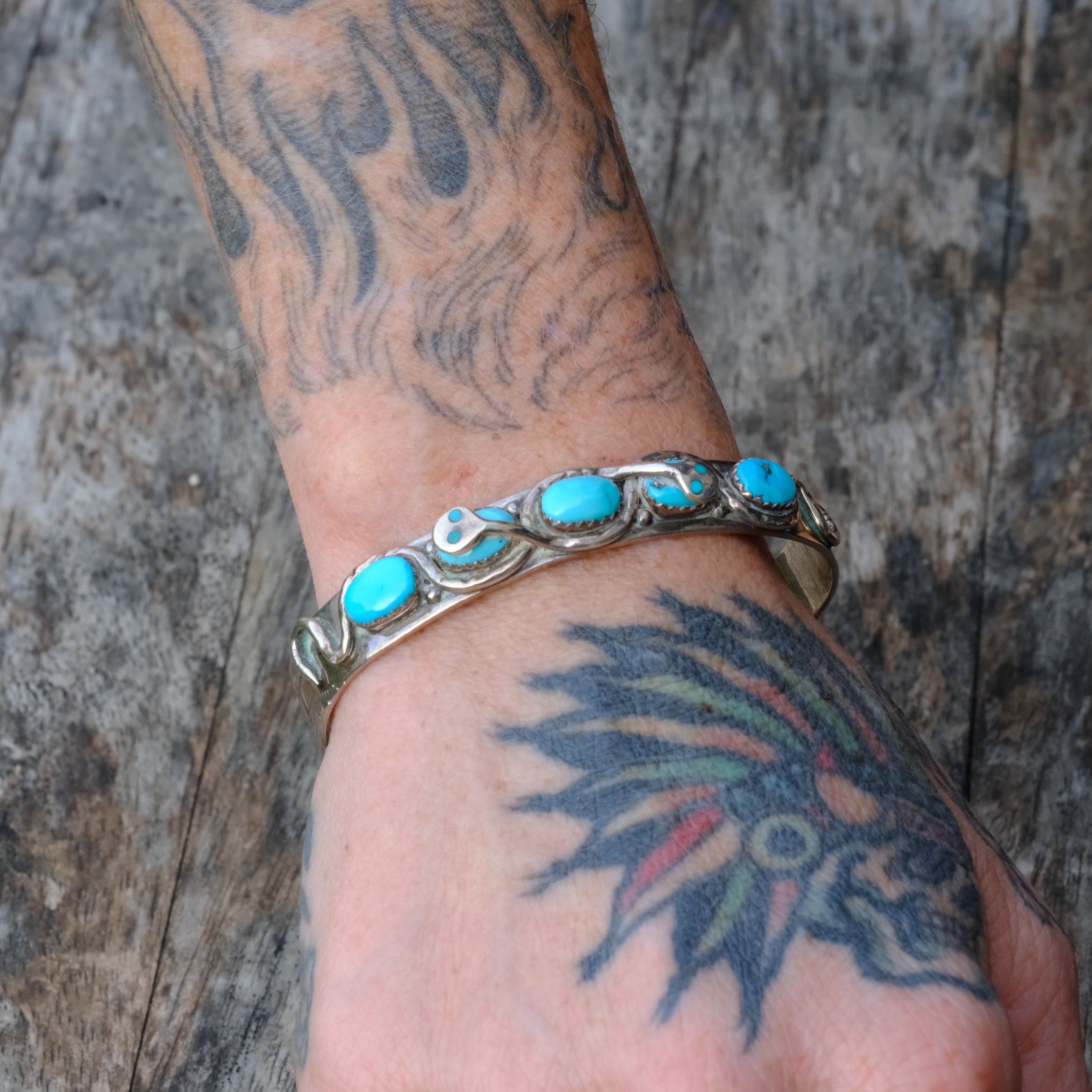 Vintage Sterling Zuni Effie C Turquoise Cuff Bracelet