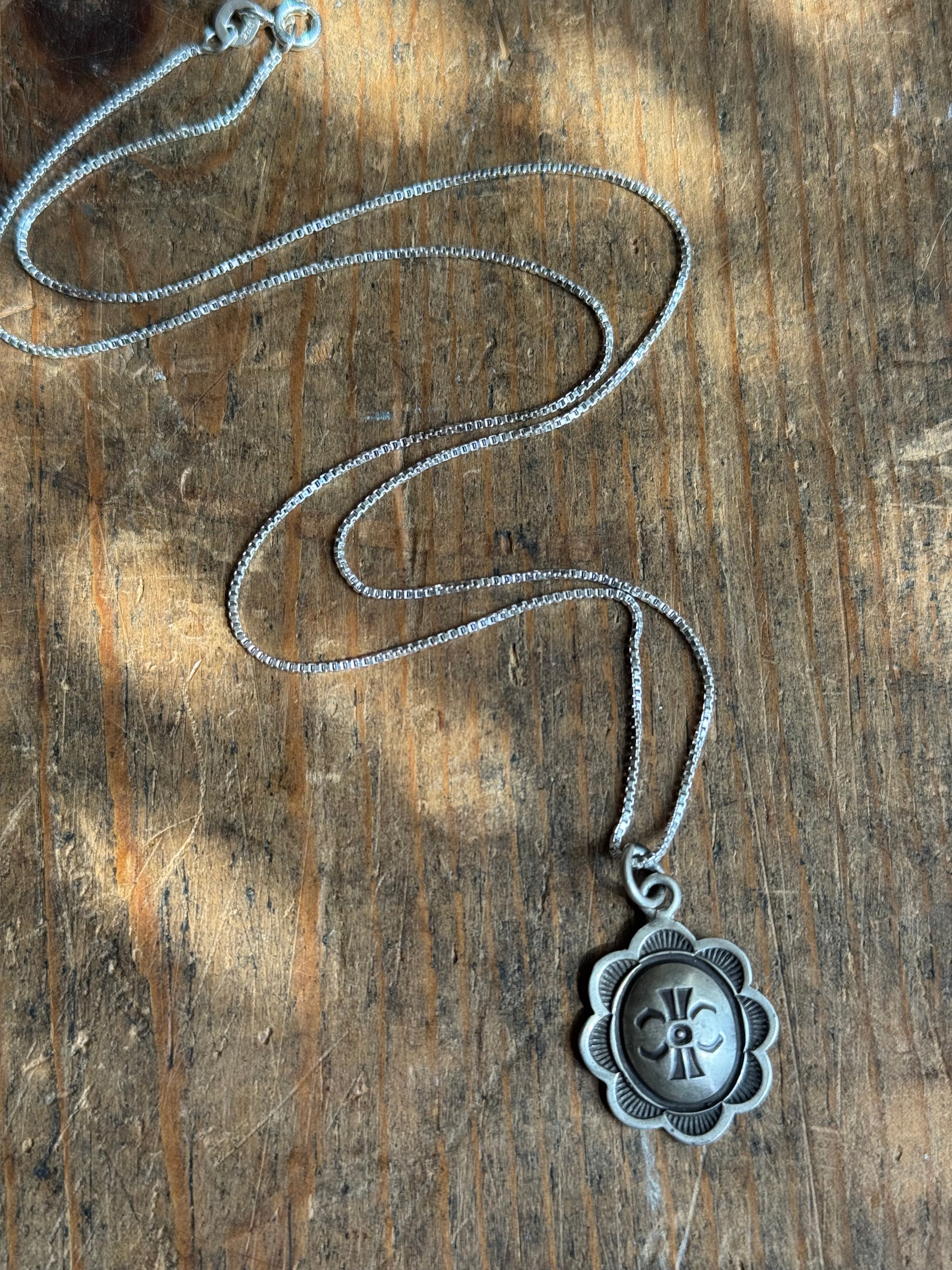 Vintage Sterling Silver Stamped Concho 18" Necklace