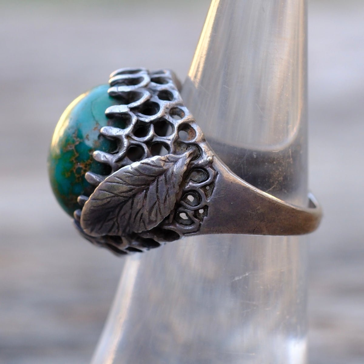 Vintage Sterling Turquoise Feather Ring 5.75
