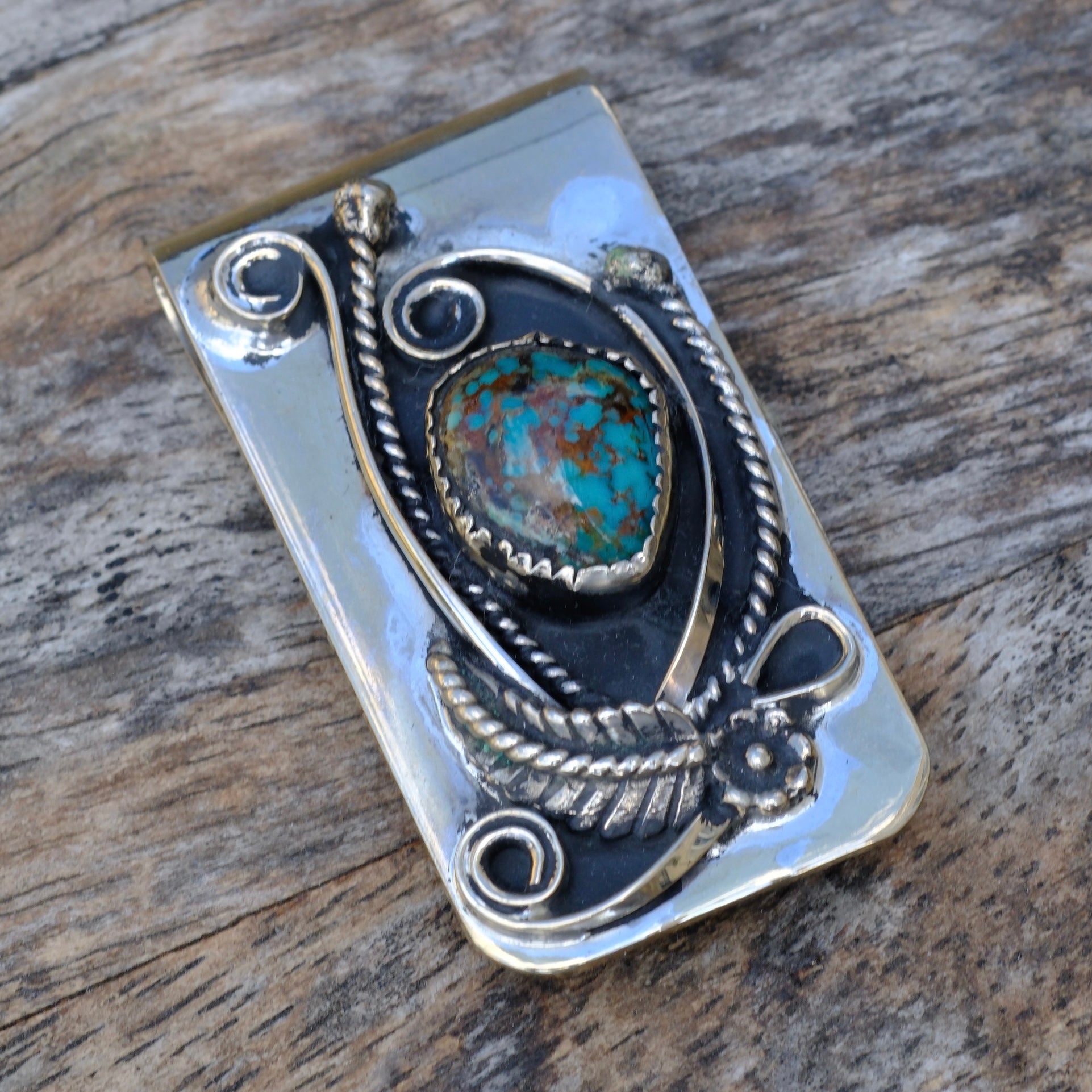 Vintage Turquoise Feather Money Clip