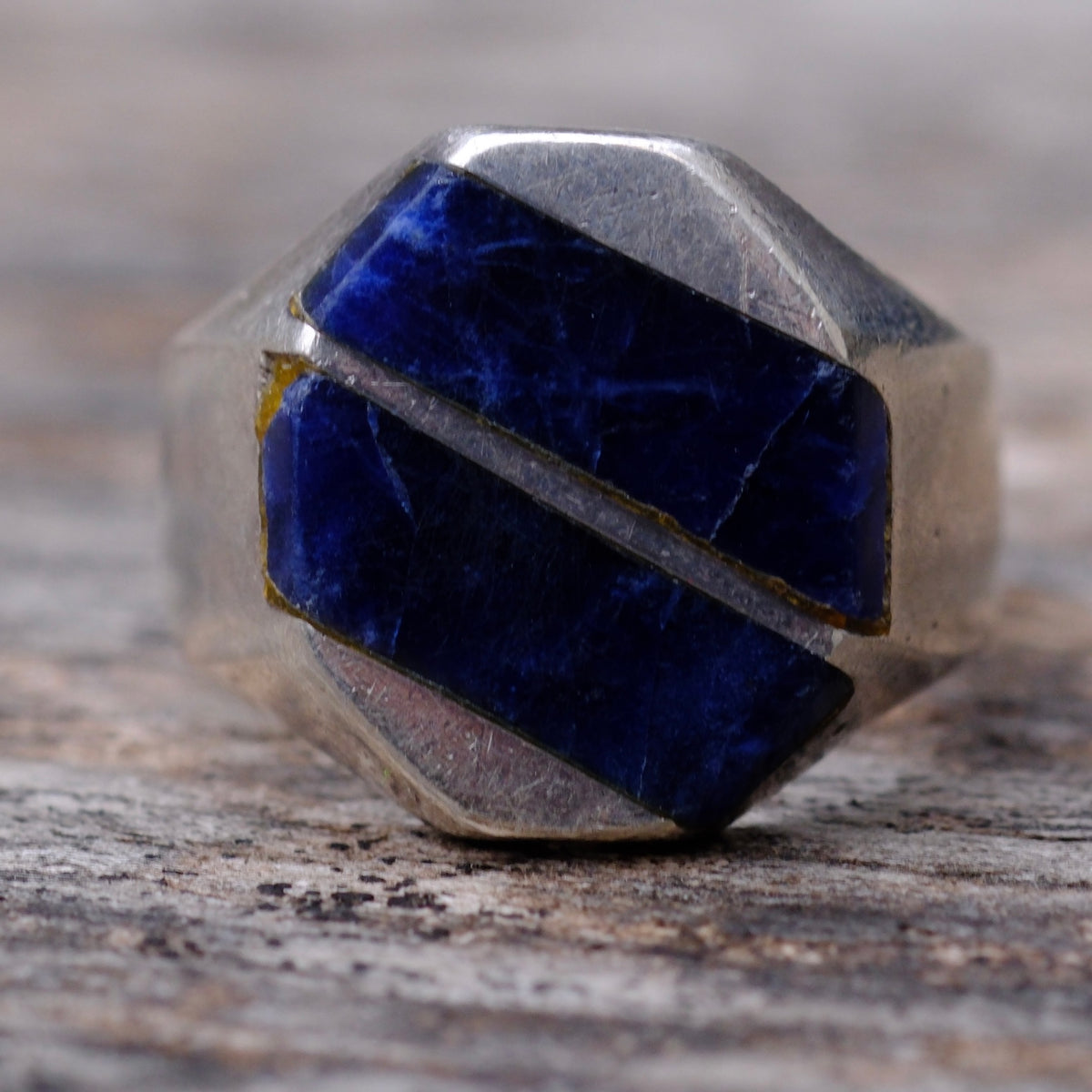 Vintage Sterling Lapis Inlay Ring 9.75