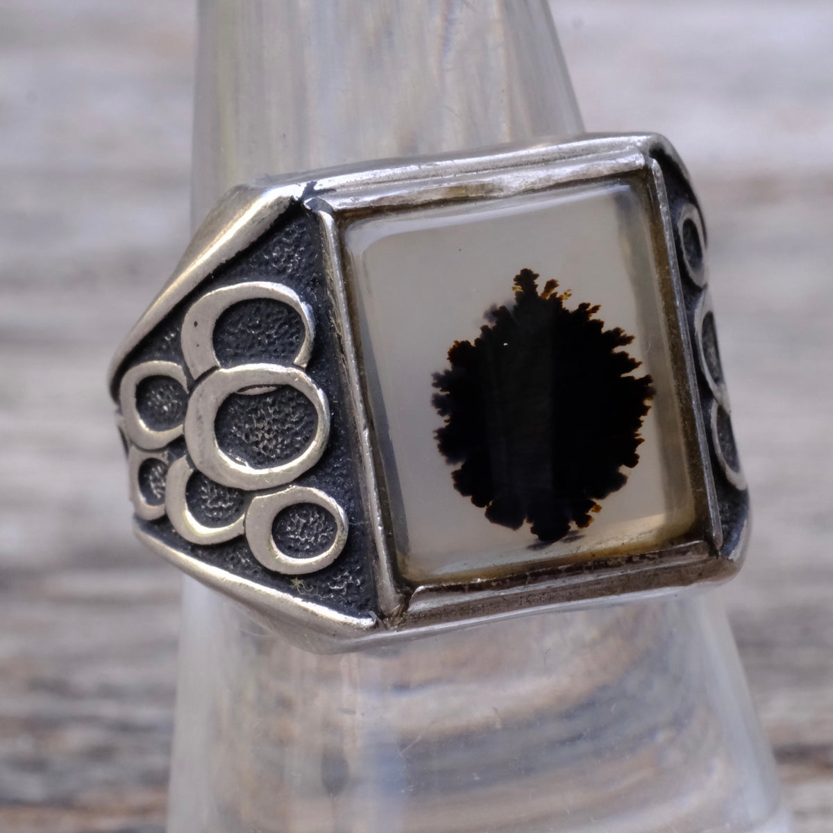 Vintage Sterling Agate Signet Ring 8.5