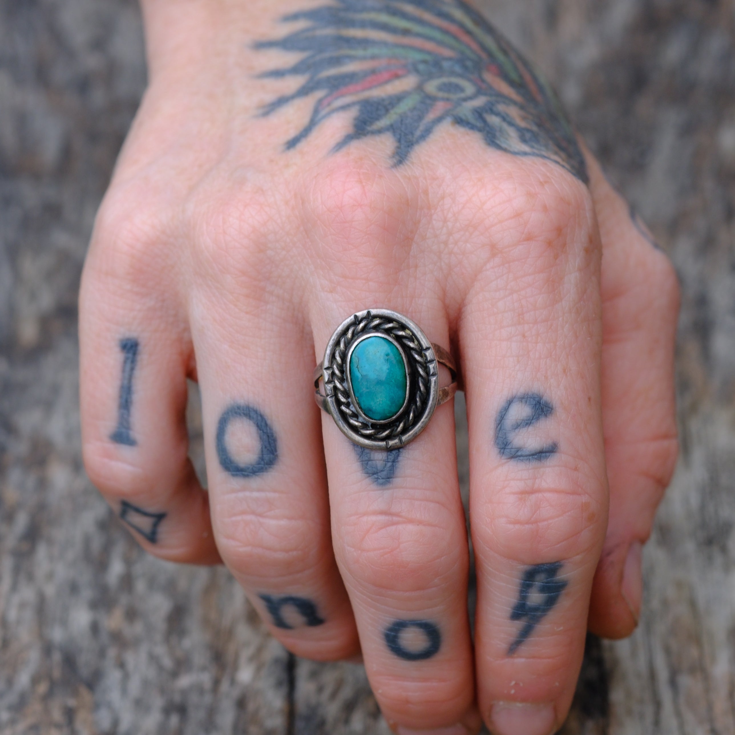 Vintage Sterling Turquoise Ring 7.25