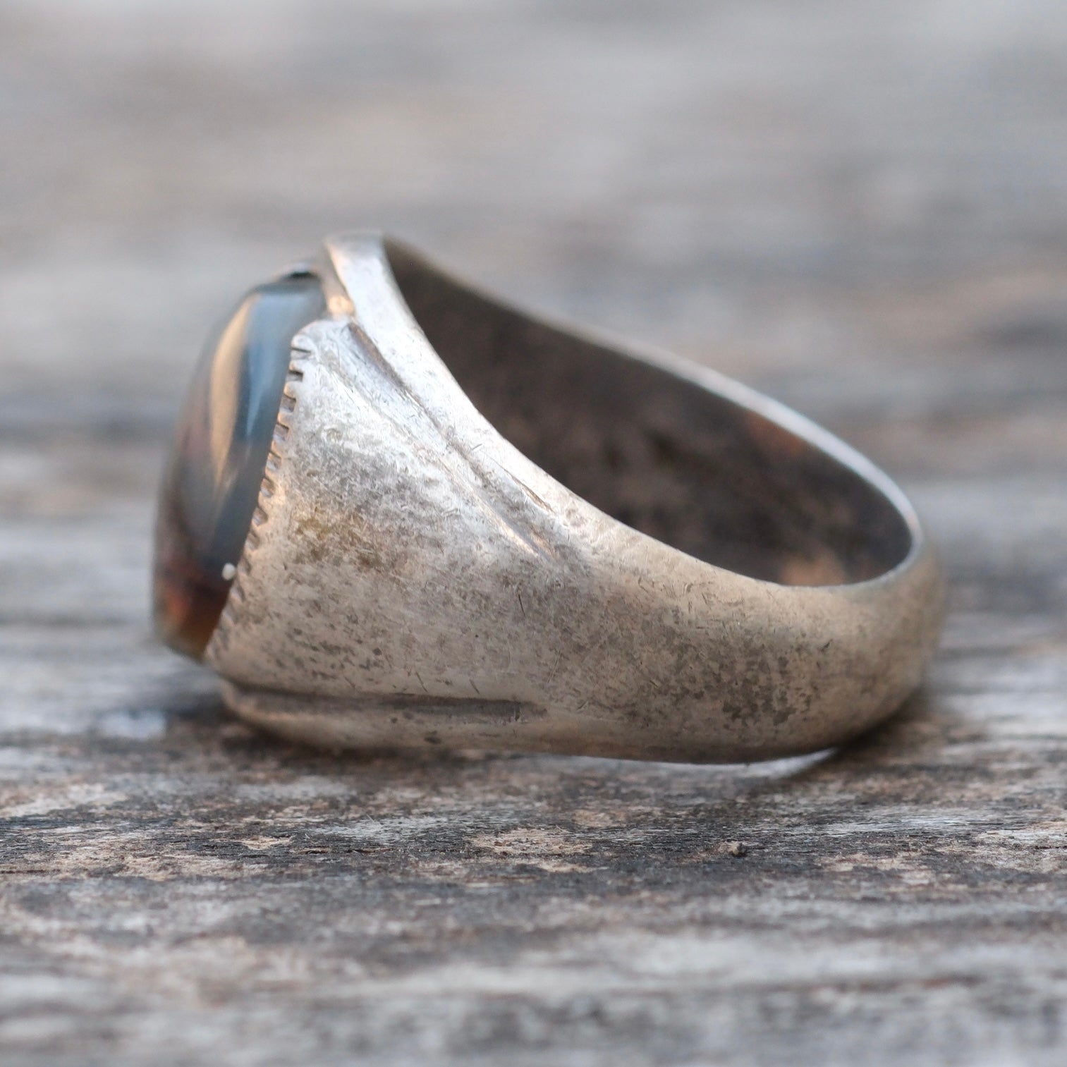 Vintage Sterling Agate Signet Ring 6.5