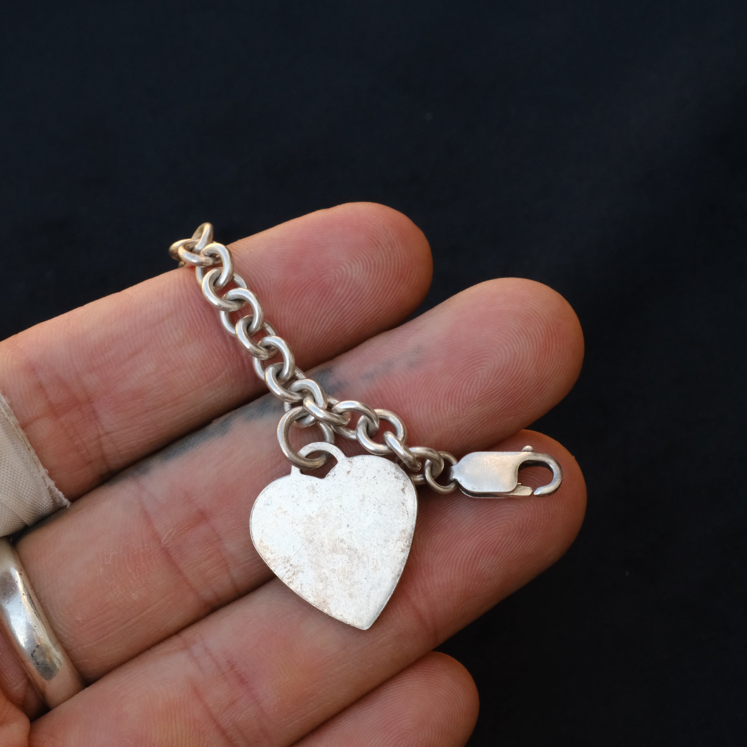 Vintage Sterling Silver Heart Tag ID Bracelet