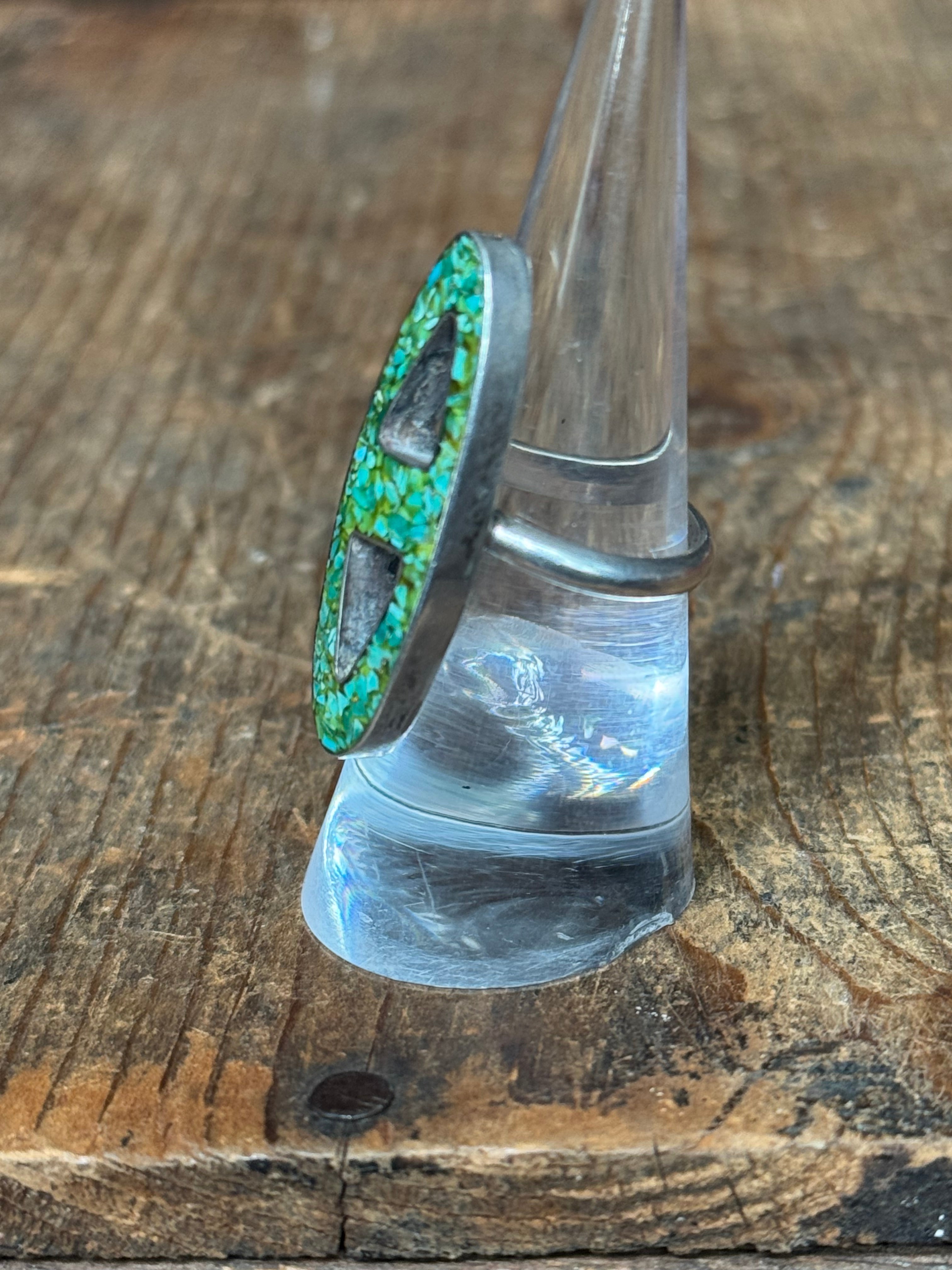 Vintage Sterling Silver Chip Turquoise Inlay 6