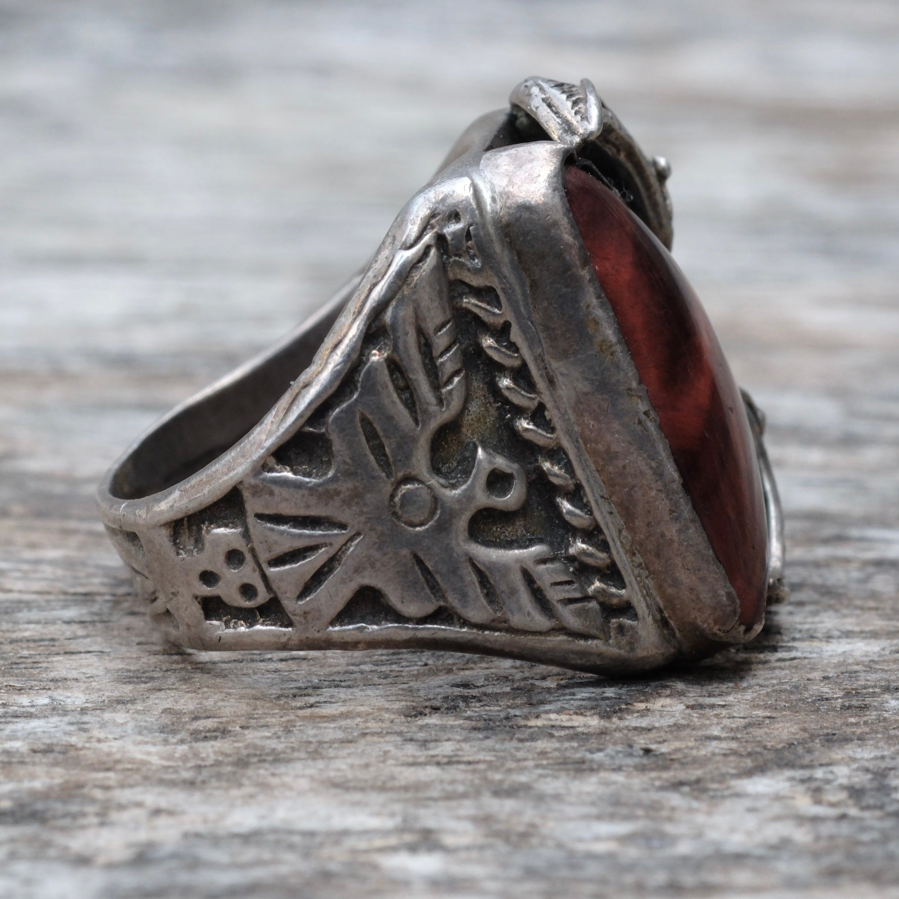 Vintage Sterling Tigers Eye Thunderbird Ring 9